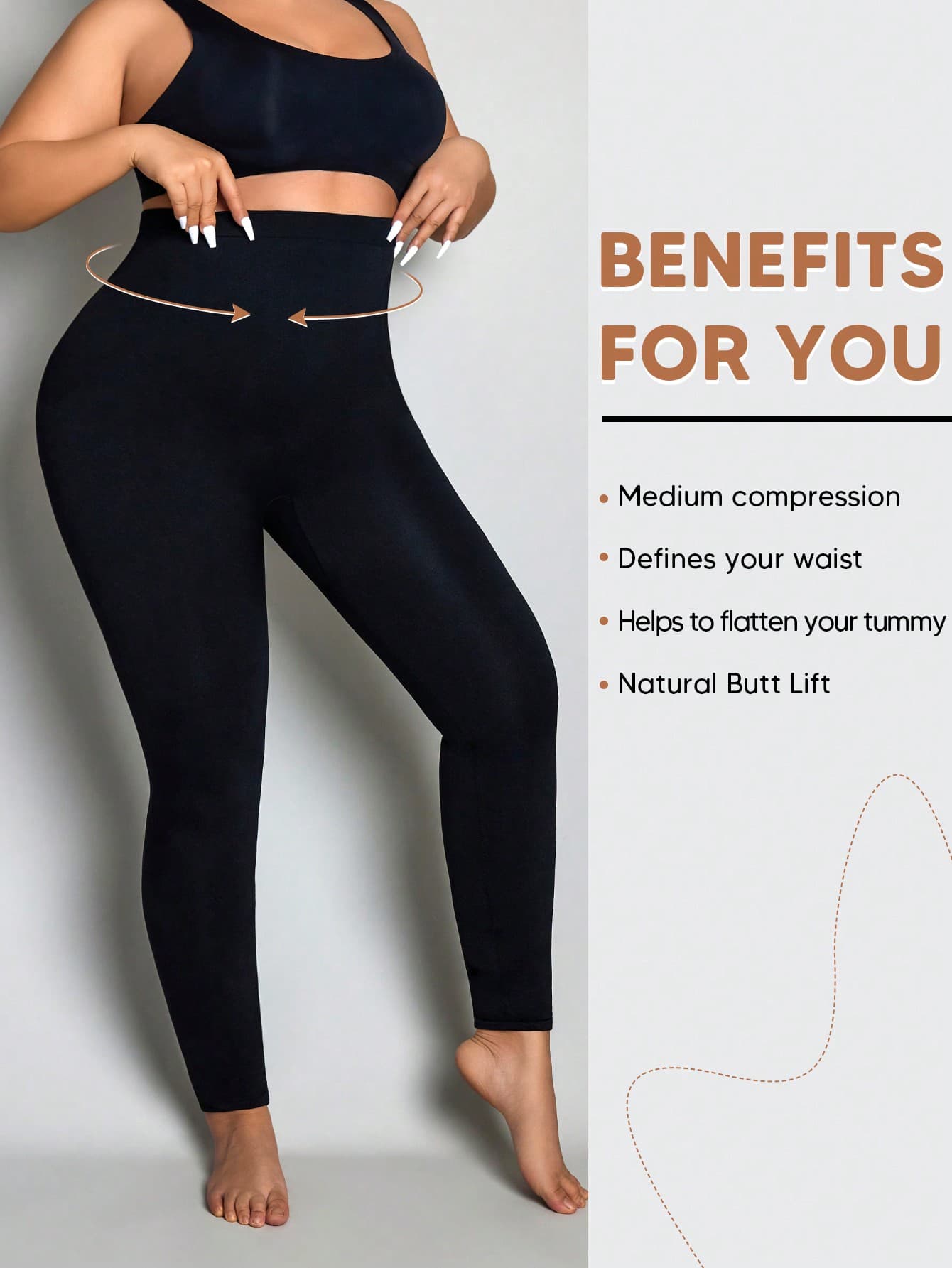 Plus Size Women Highly Elastic Abdomen Slimming And Hip-Lifting Leggings Casual Black Spring