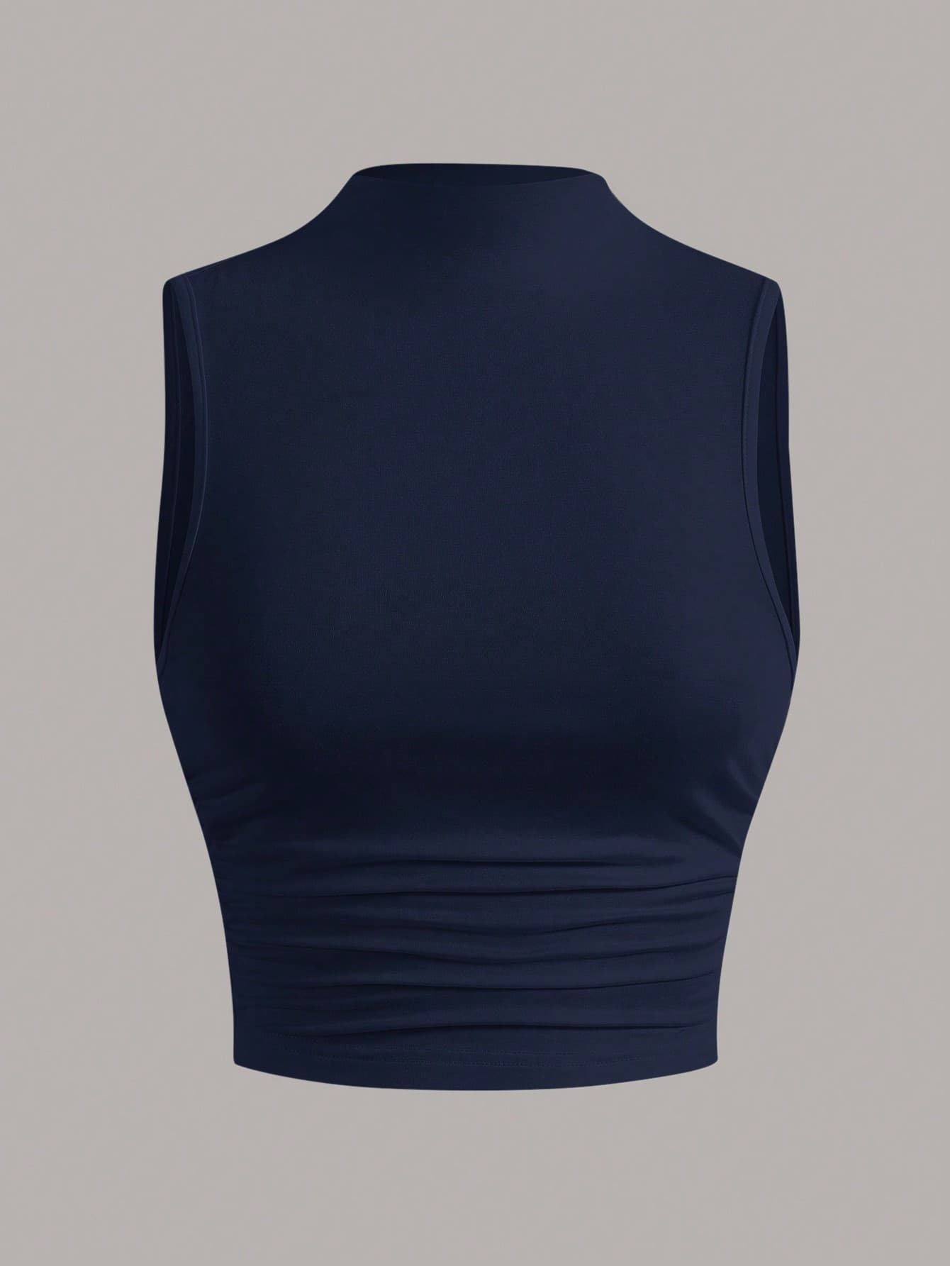 SHEIN EZwear Knitted Women's Stand Collar Ruffle Tank Top For Summer