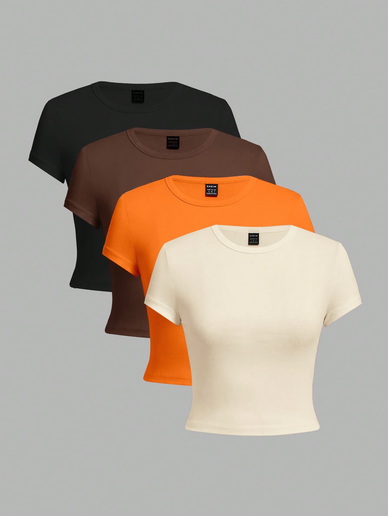 SHEIN EZwear 4pcs/Set Casual Round Neck Short Sleeve Cropped Fitted Women T-Shirts, Suitable For Summer