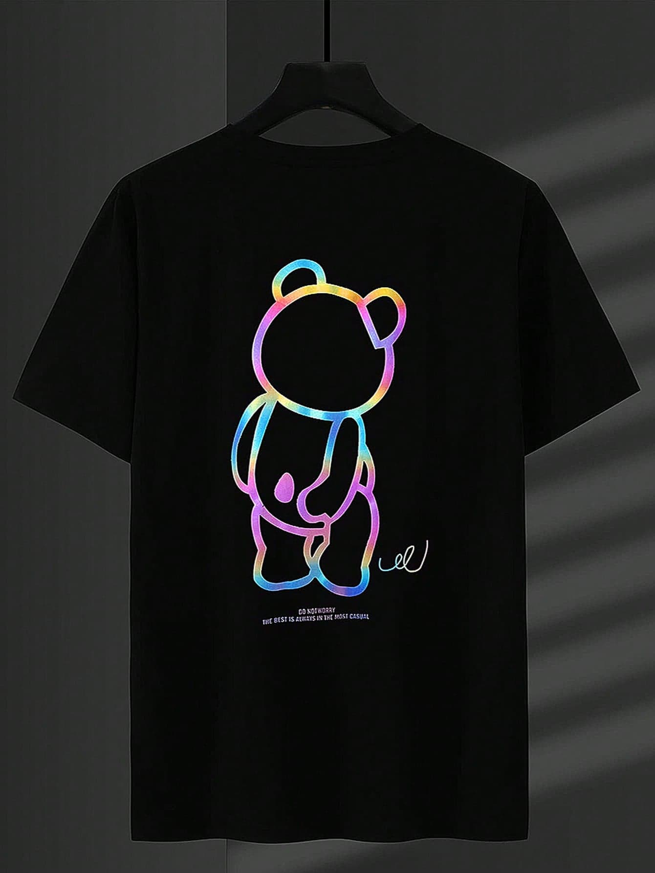 Manfinity Homme Men T-Shirts Fit Crew Neck Short Sleeve Graphic Tee Bears Funny Holographic Summer Polyester
