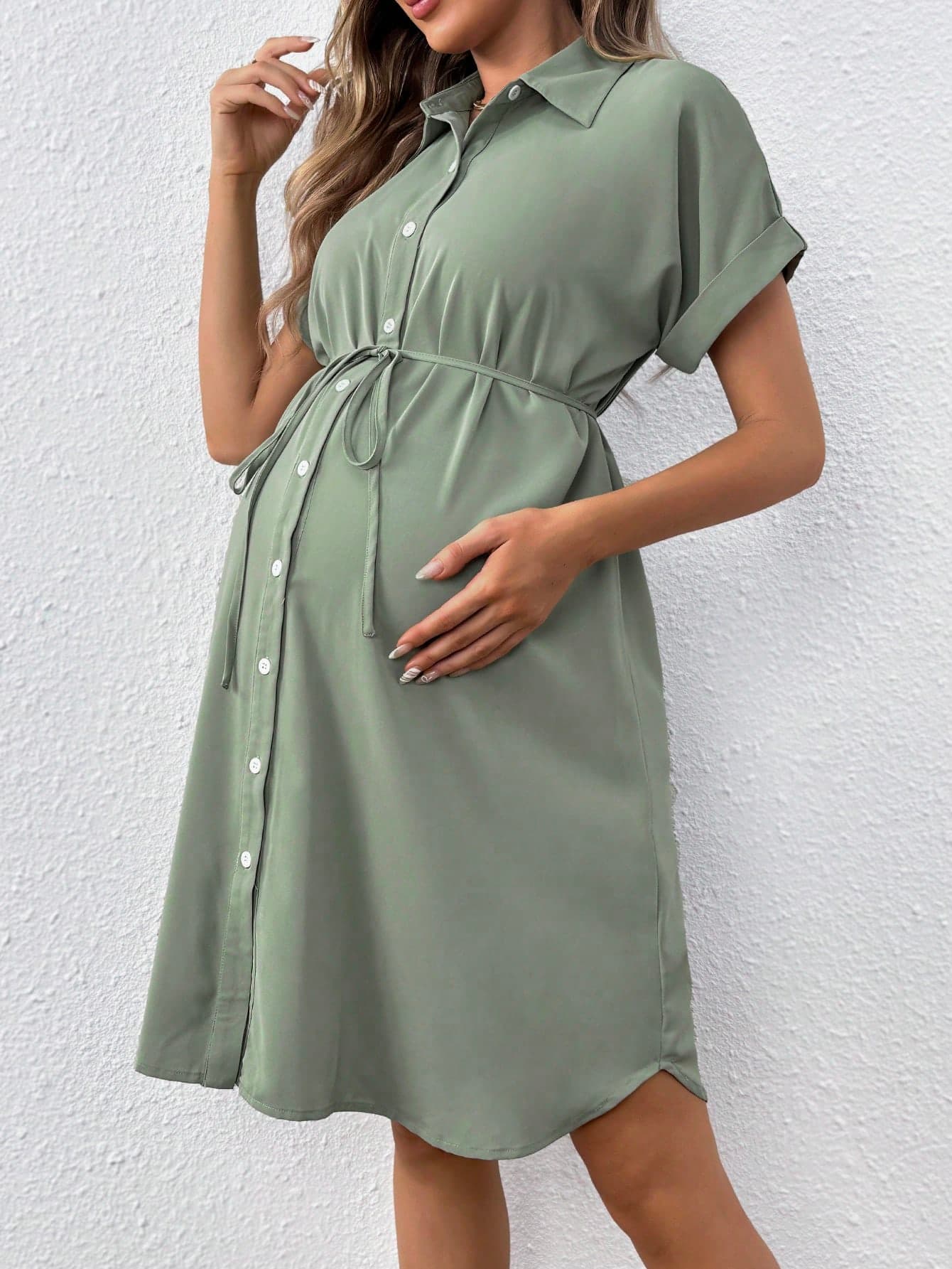 SHEIN Casual Loose Short Sleeve Maternity Shirt Dress