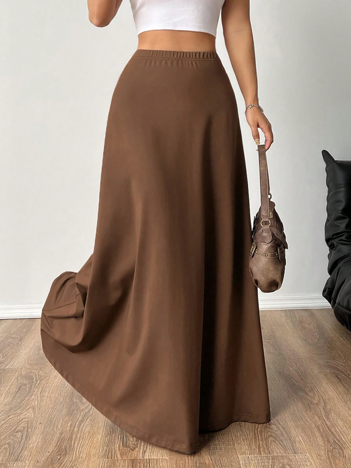 SHEIN EZwear Women's Solid Color Elastic Waist Skirt