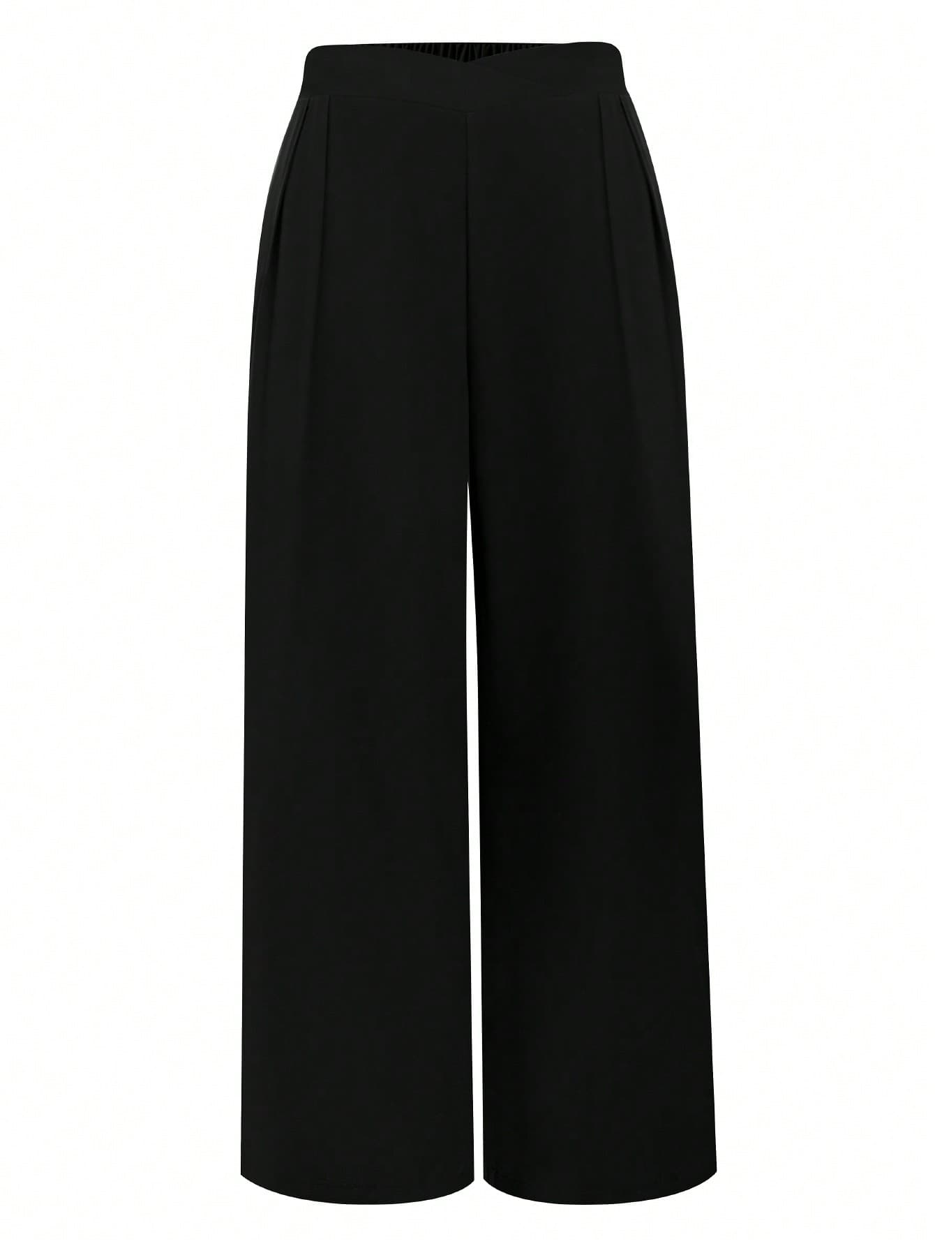 SHEIN Clasi Plus Size Solid Color Pleated Straight Leg Pants Fall Cloth For Women