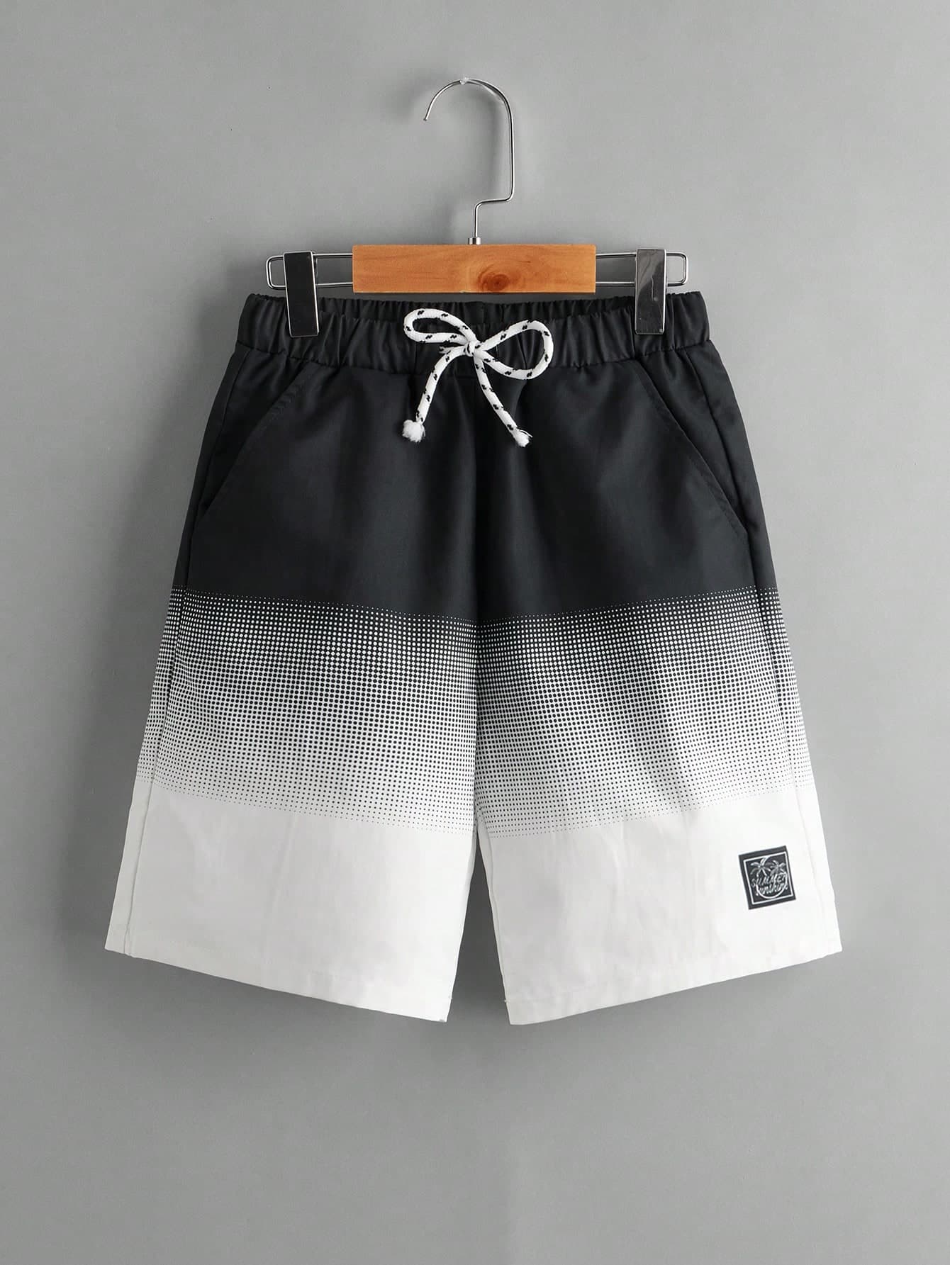 SHEIN Tween Boys' Black Ombre Pattern Loose Woven Shorts,Summer Casual Hiking Versatile Comfortable Bottoms For School,Vacation,Sports,Back To School