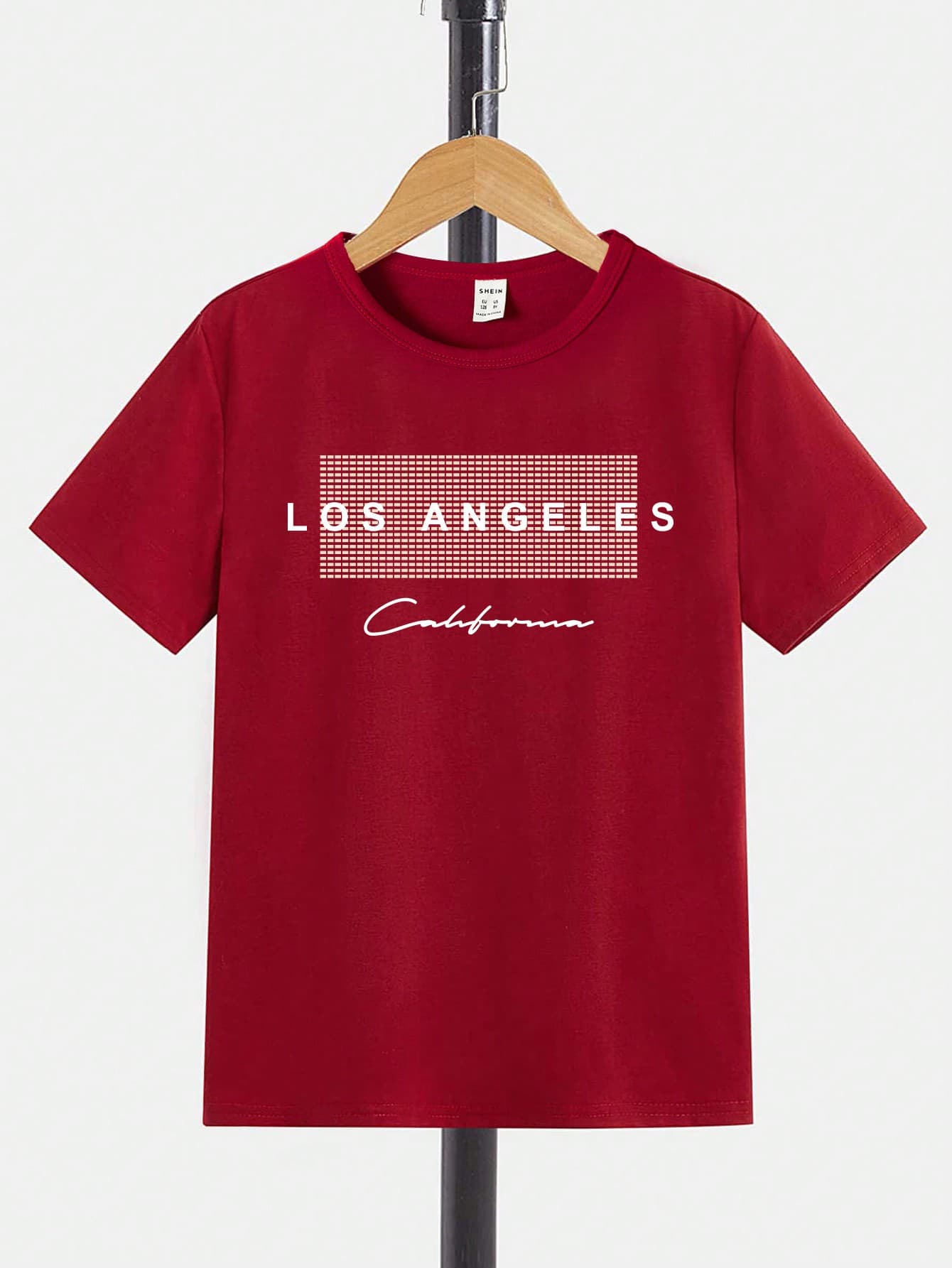 SHEIN 1pc Tween Boy Fashion Letter Printed Basic Round Neck Short Sleeve T-Shirt Summer Holiday