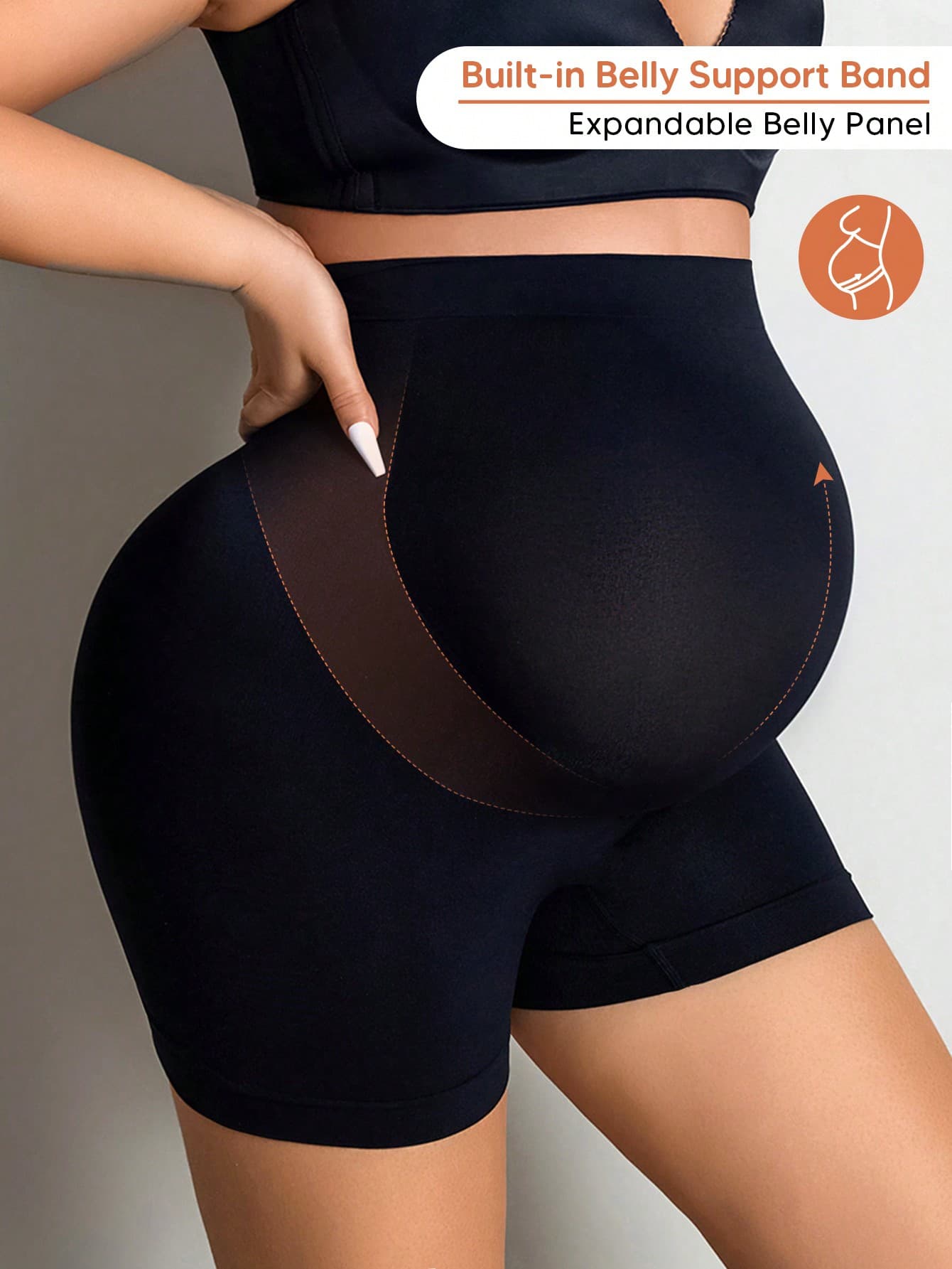Maternity High Waist Mesh Patchwork Short Leggings Casual Black Summer