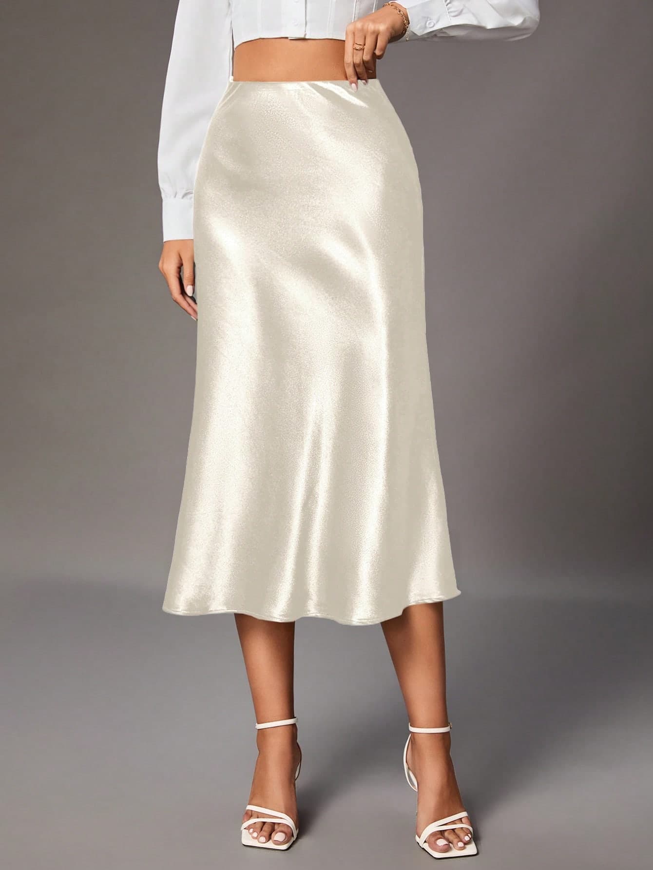 SHEIN Tall Women's Solid Color Glossy Skirt, Tall Women
