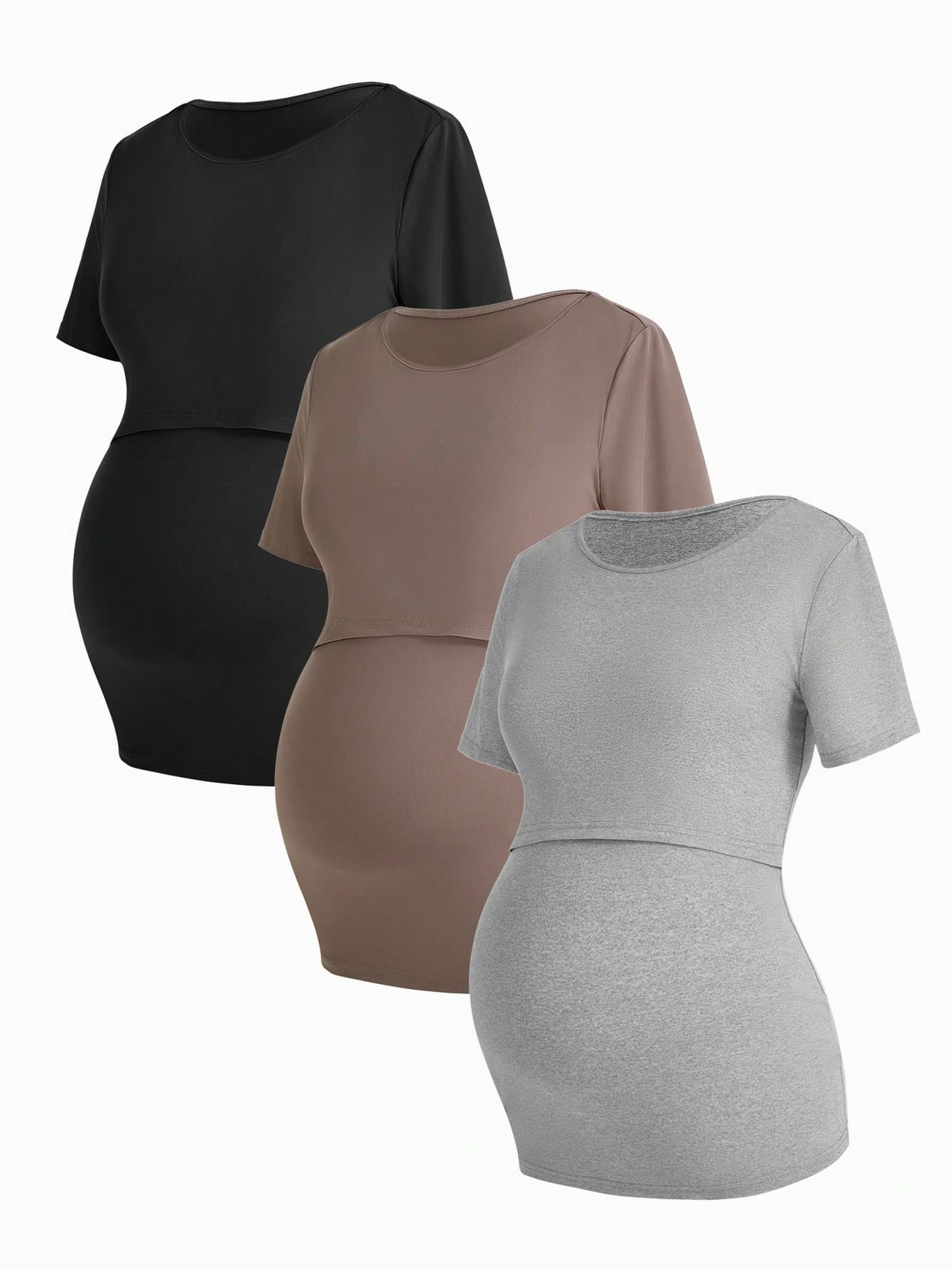Maternity Solid Color Casual Short Sleeve T-Shirt With Round Neck