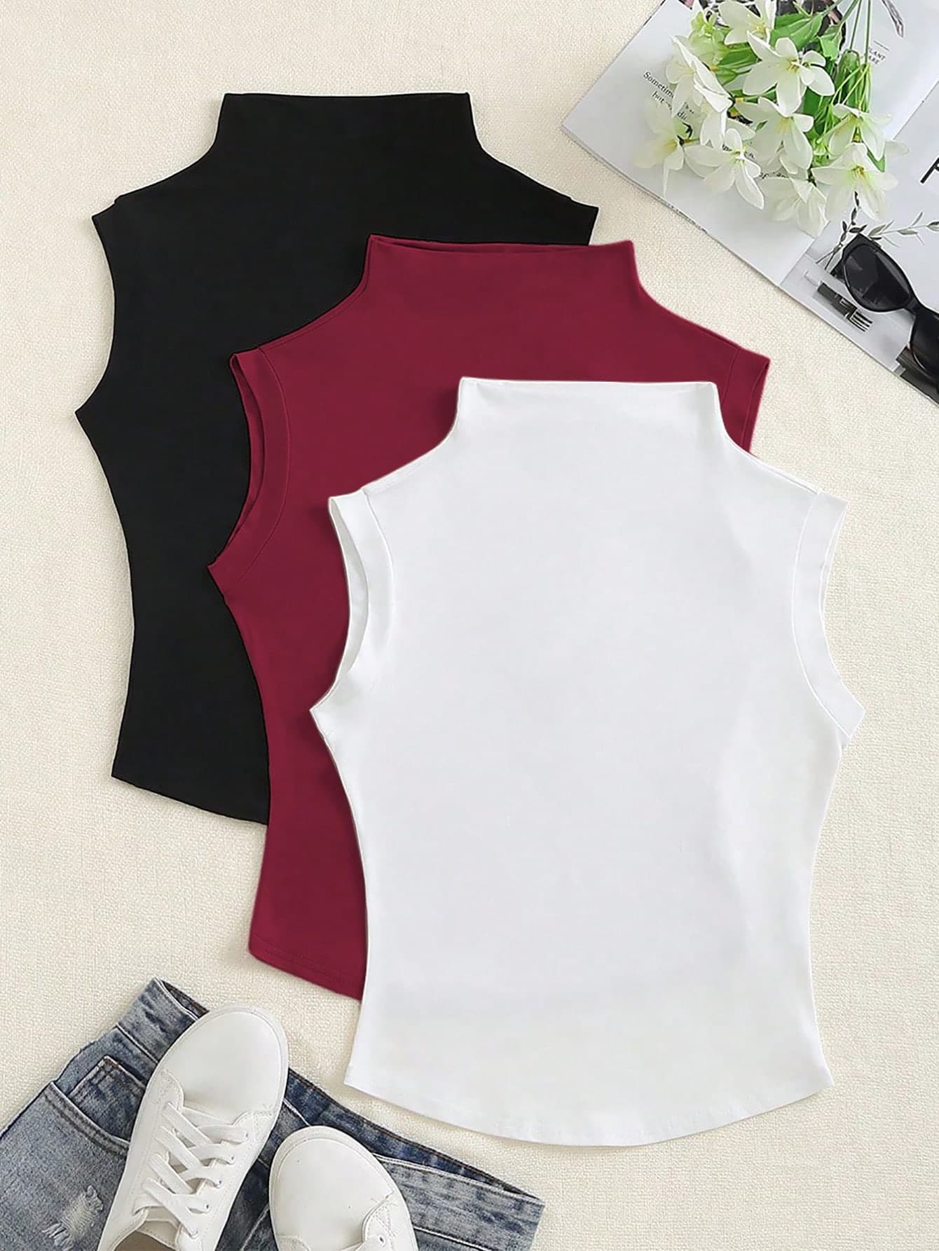 Elamini Solid Color Funnel Neck Batwing Sleeve T-Shirt