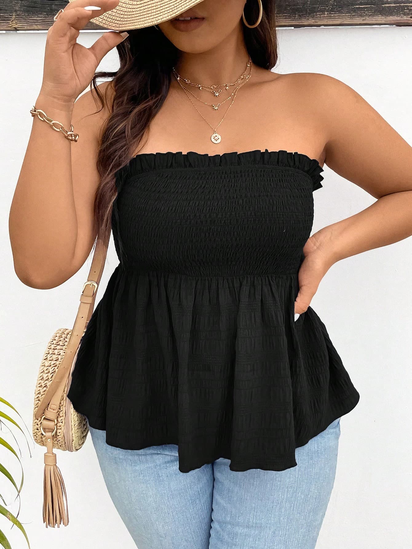 SHEIN Frenchy Plus Size Solid Color Wrapped Bust Summer Boho Tube Top