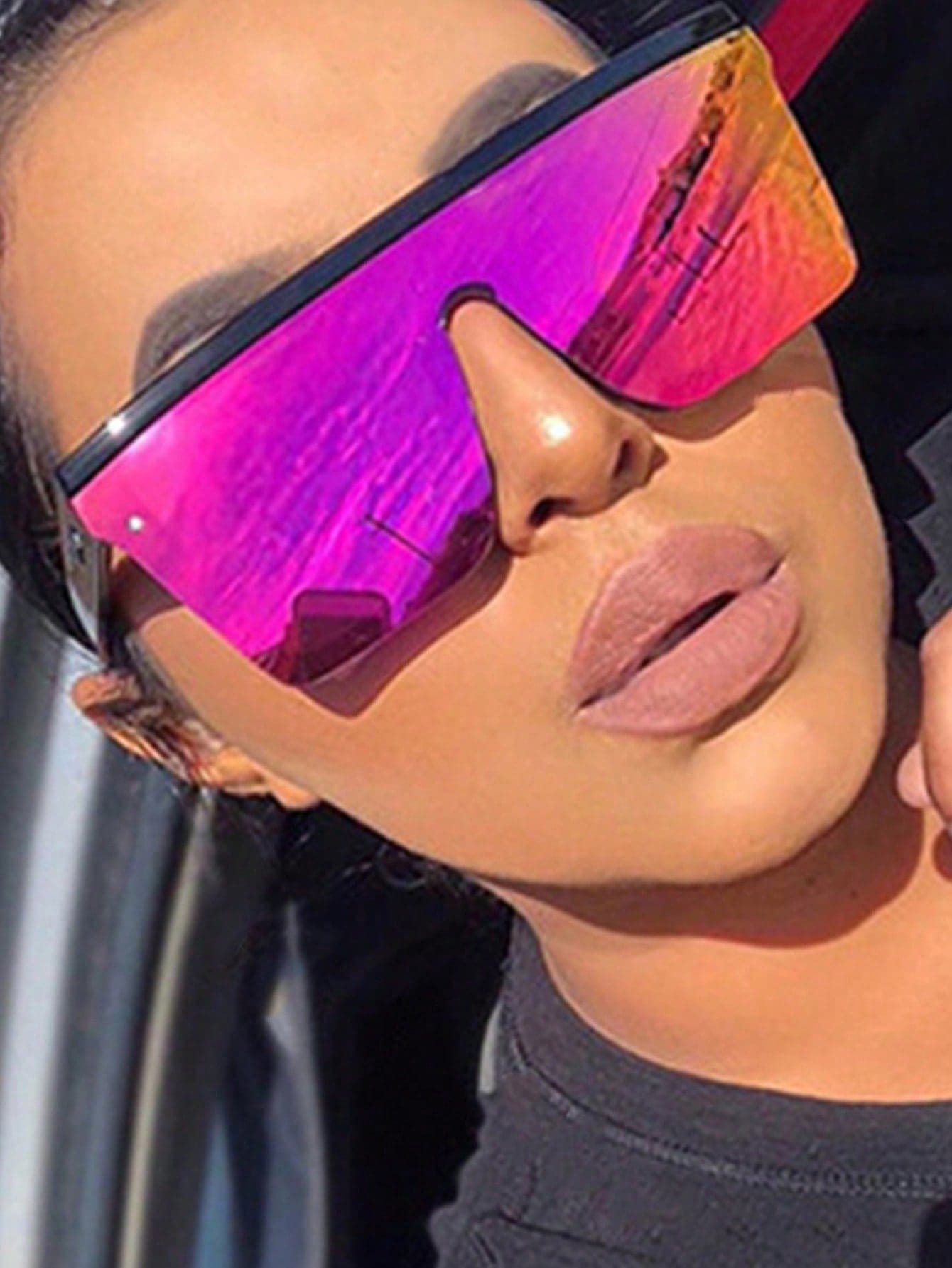 1 Pair Square Large Frame Rivet Integrated Mirror Unisex Fashion Glasses, Suitable For Street, Beach, Party, Travel And Other Occasions, Great Gift For Women, Essential For Back To School Season