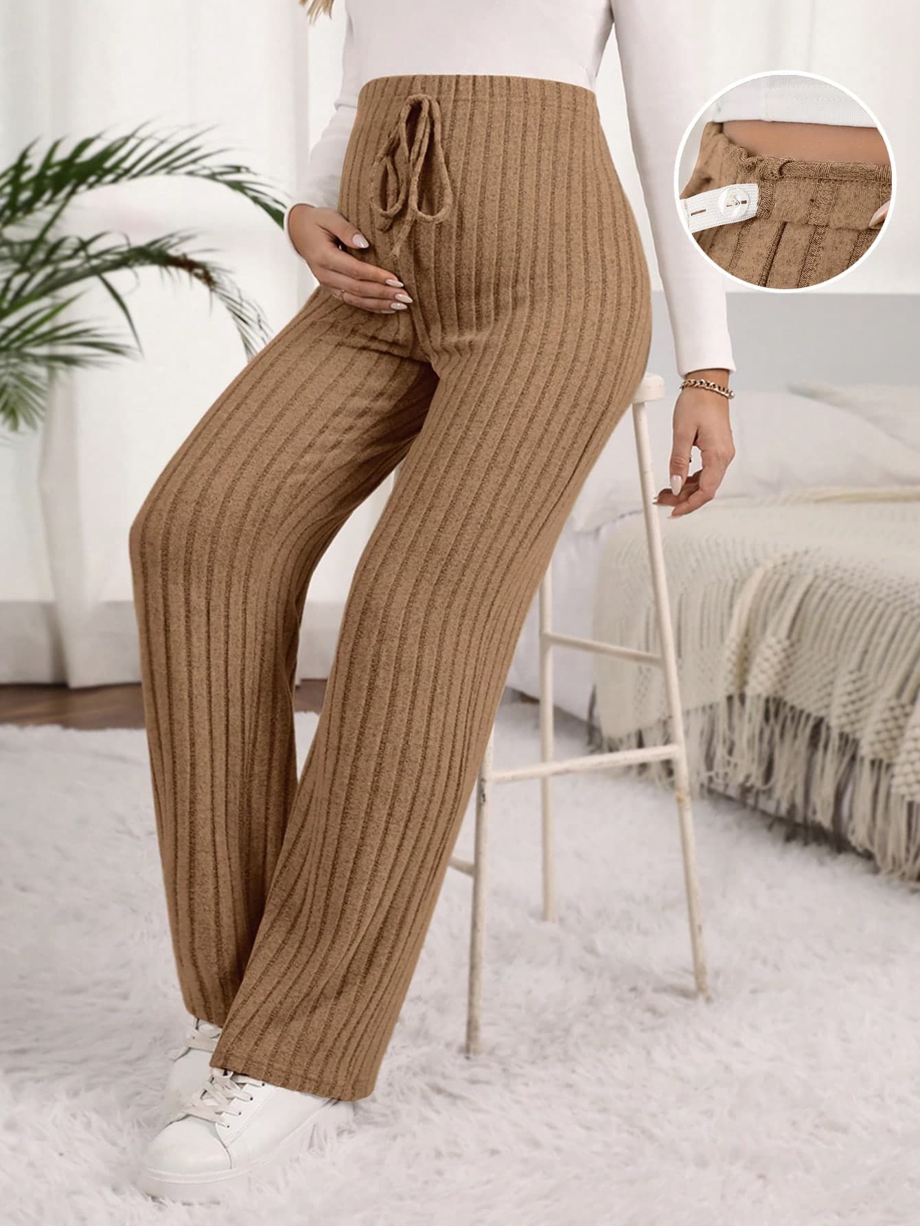 SHEIN Solid Color Maternity Leggings With Elasticity For Casual Wear Pants Fall