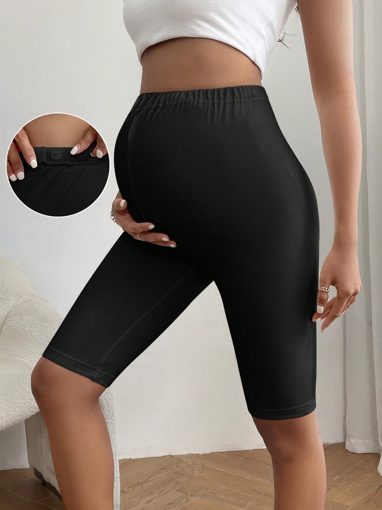 SHEIN Maternity Casual Solid Color Elastic Waist Leggings, Summer