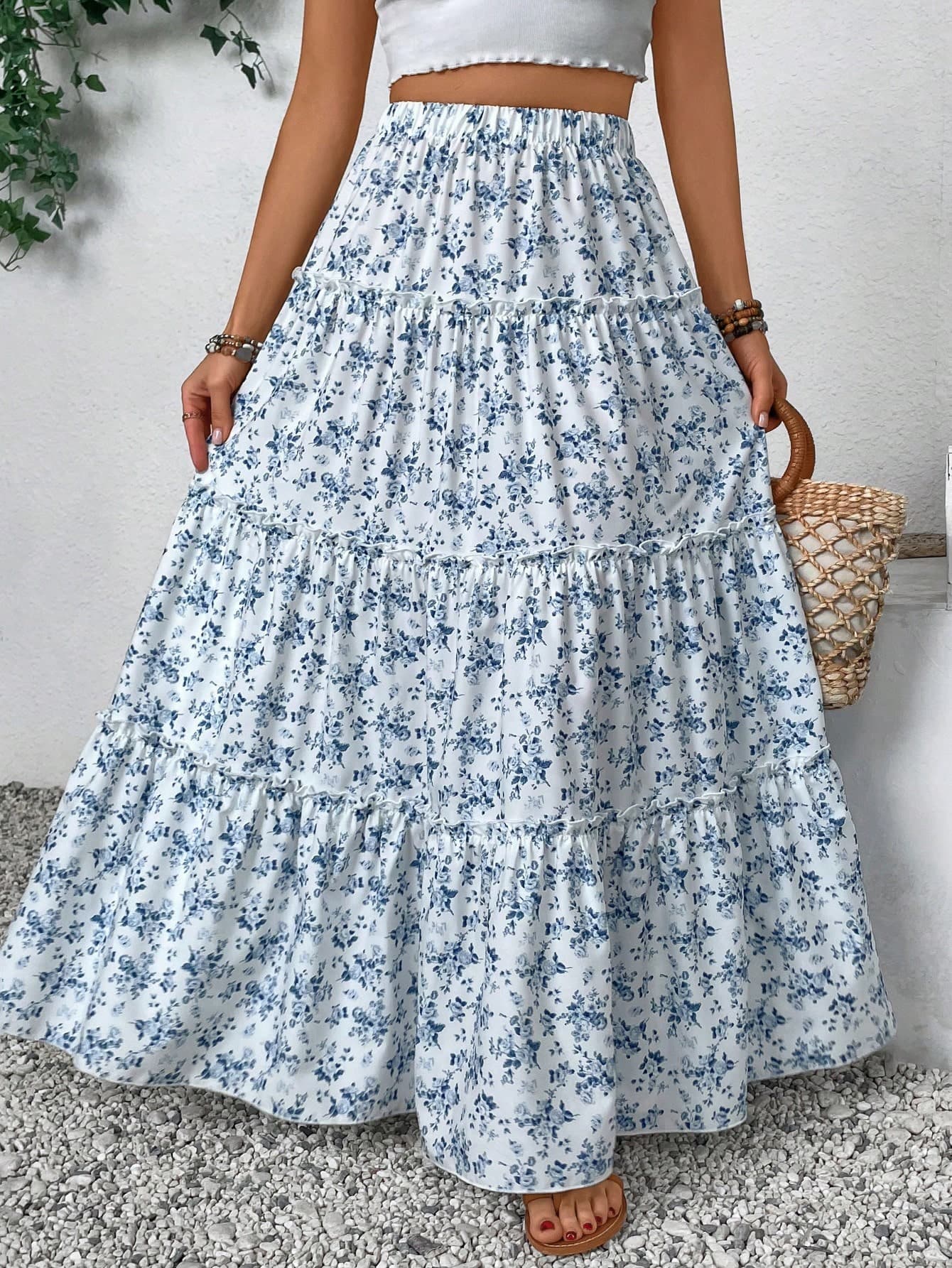Tween Girls Casual Ditsy Floral Patchwork Skirt