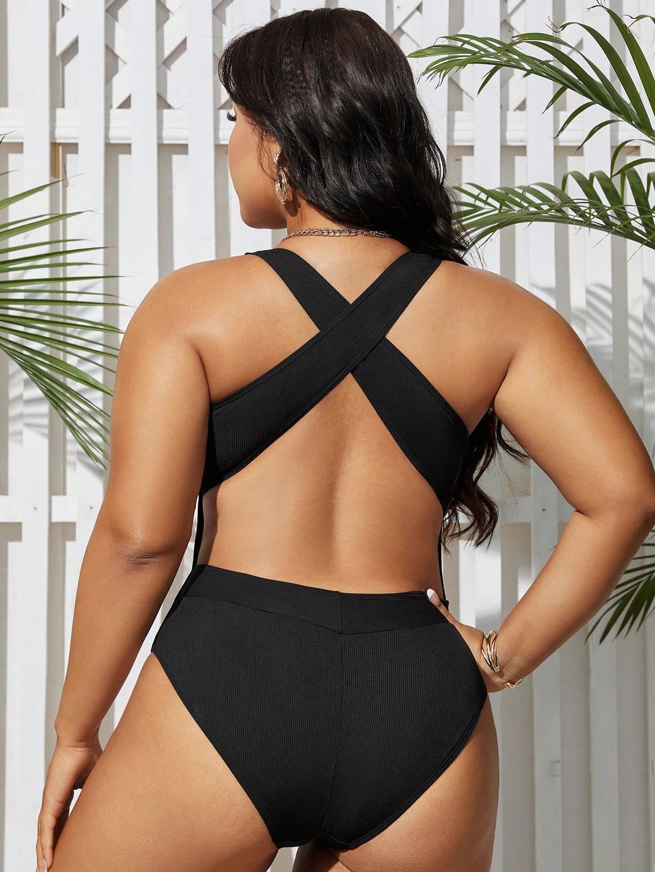 Swim Lushoire Plus Size Deep V-Neck One-Piece Swimsuit With Slimming Ruched Detail For Beach In Summer,Summer Beach