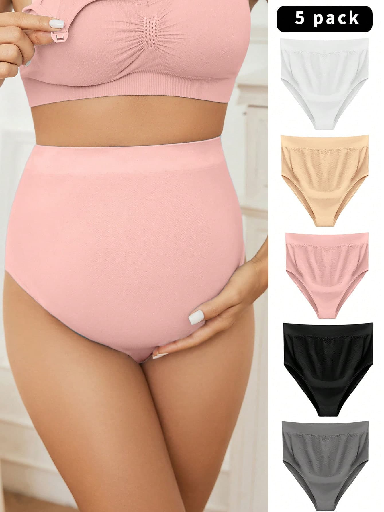Moonlight&Mama Maternity Solid Simple Comfortable Panties (Pack Of 5) For Mother