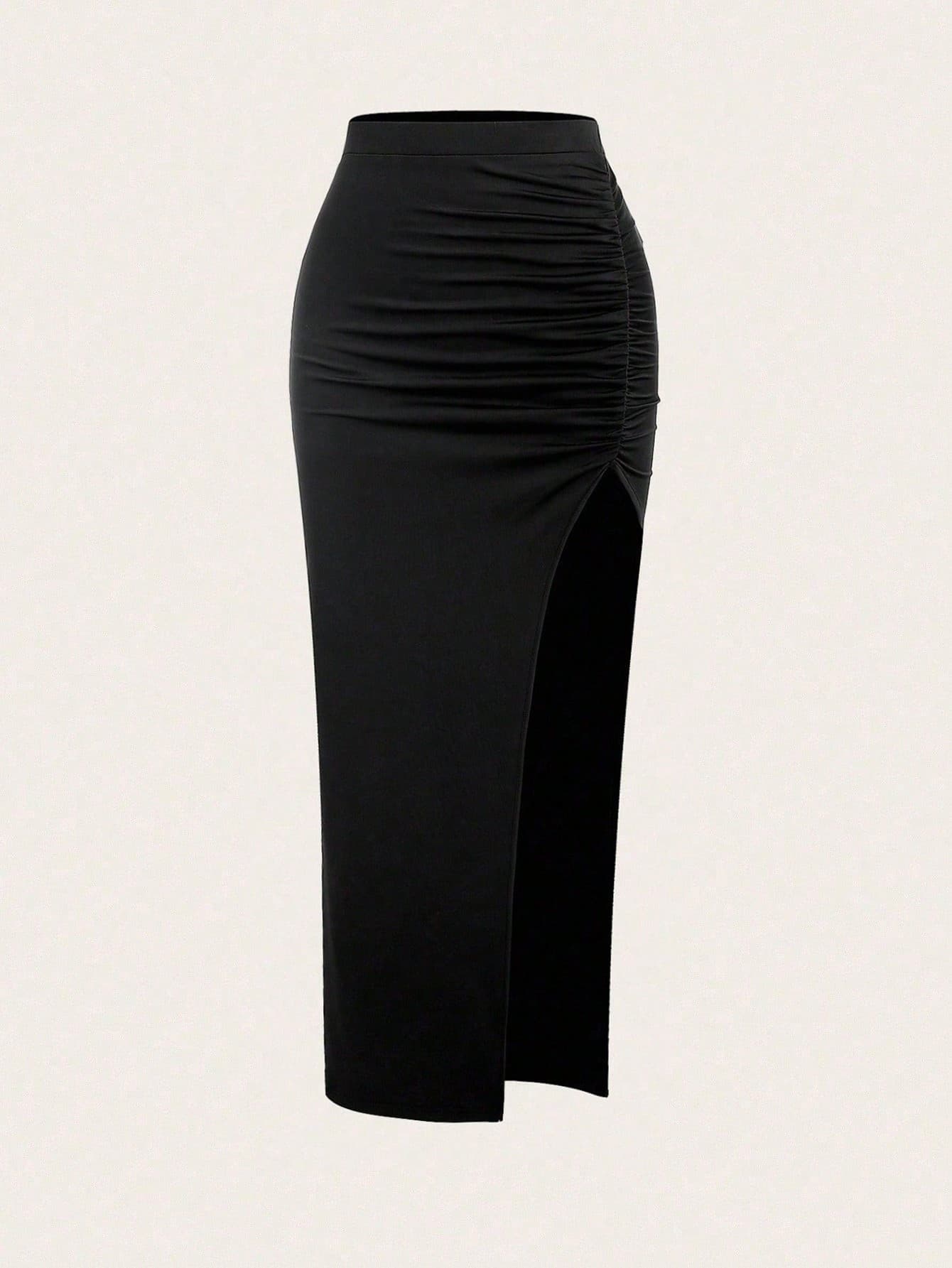 Sweetra Women's High Waist Ruched Slit Skirt Women Fall For Women