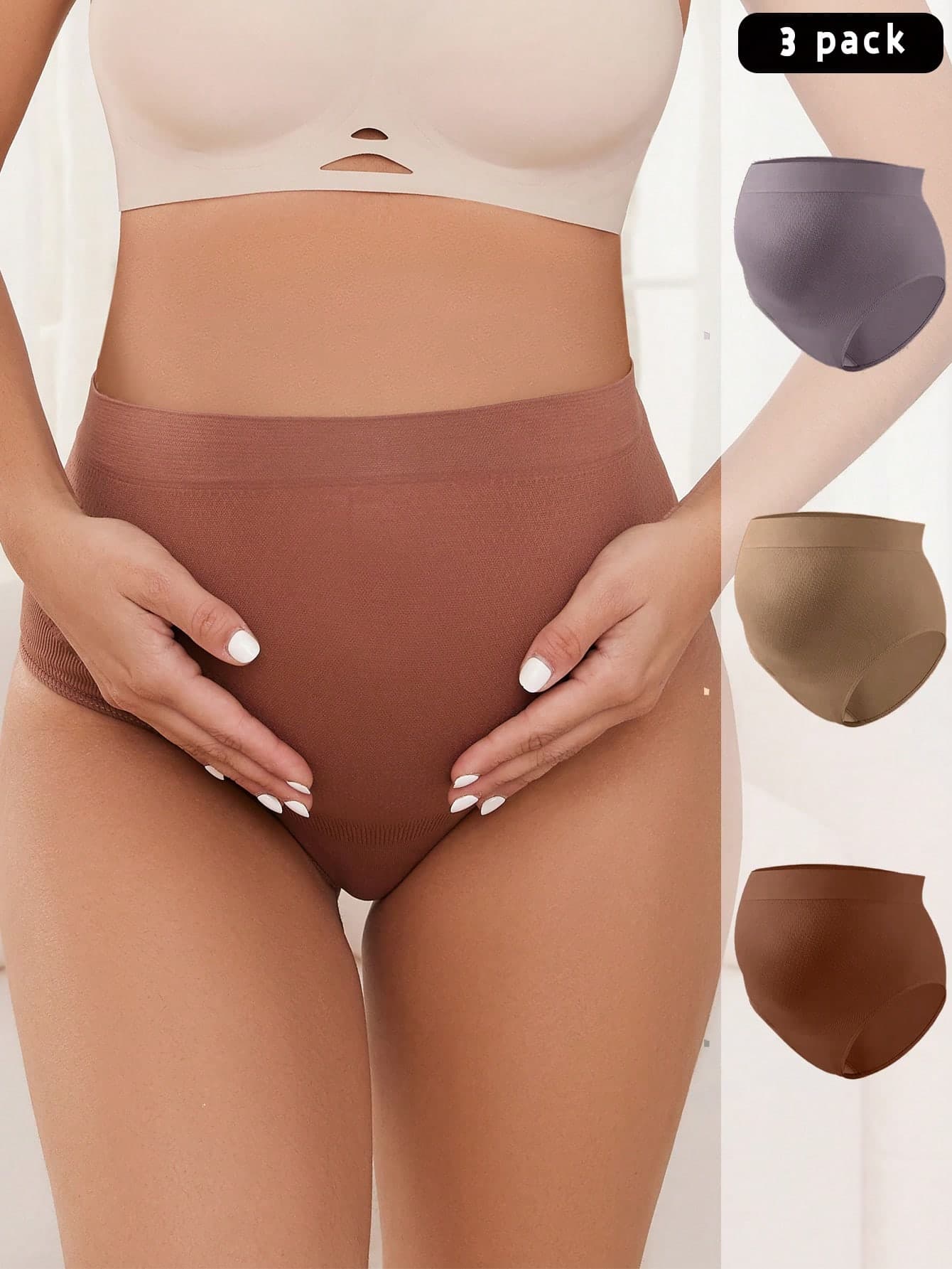 Moonlight&Mama Maternity High Waist Solid Color Stretchy Comfortable Panties (Set Of 3)