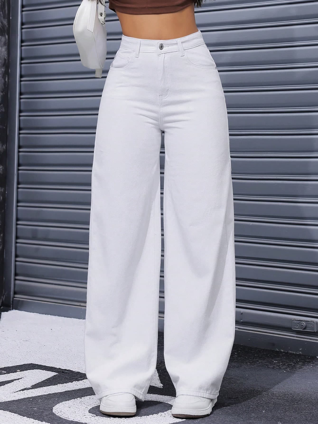 SHEIN ICON Women Stylish Solid Color Wide Leg Loose Fit Denim Jeans, Versatile