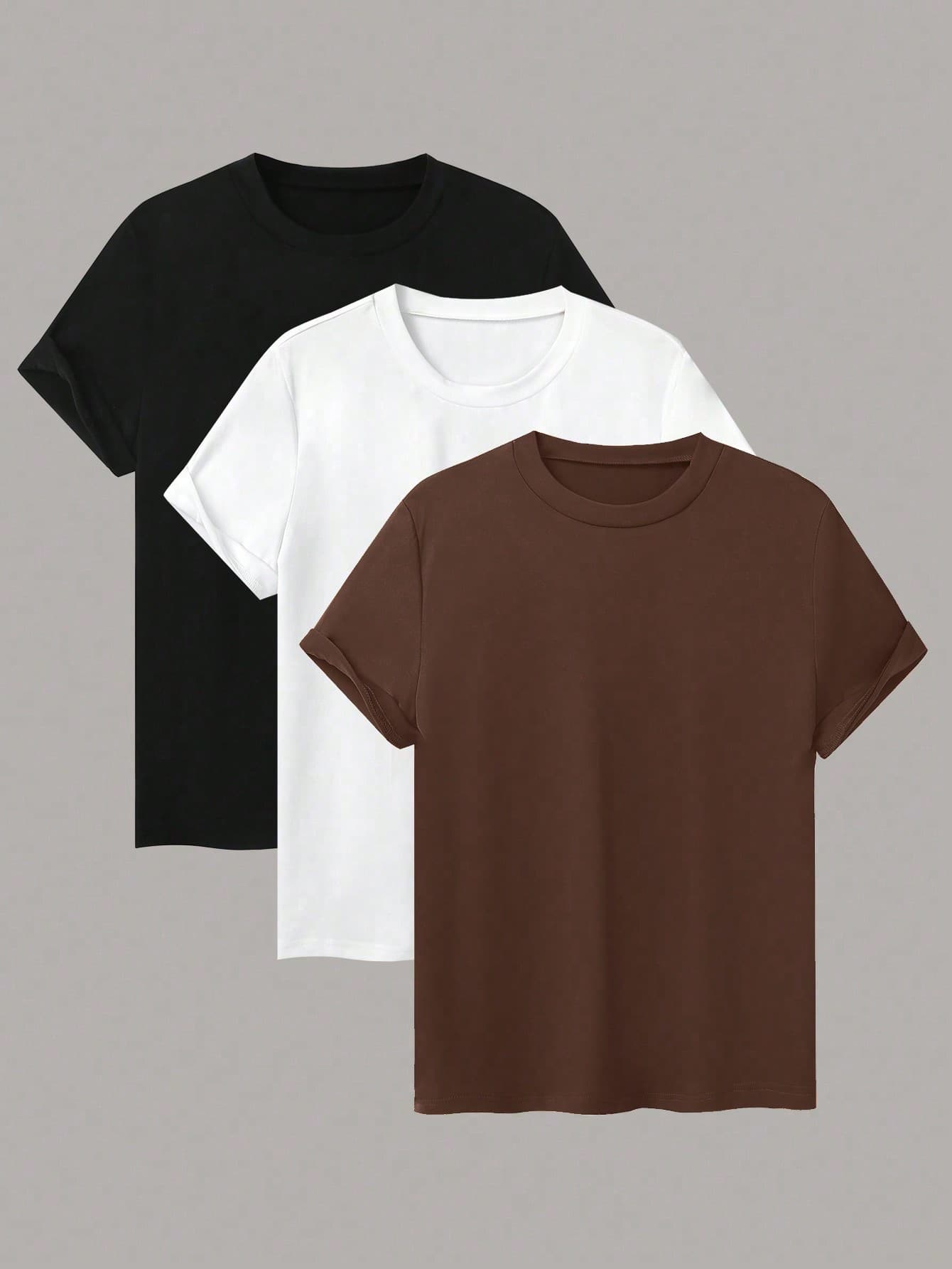 INAWLY Women's Solid Color Round Neck Short Sleeve T-Shirt For Casual Wear