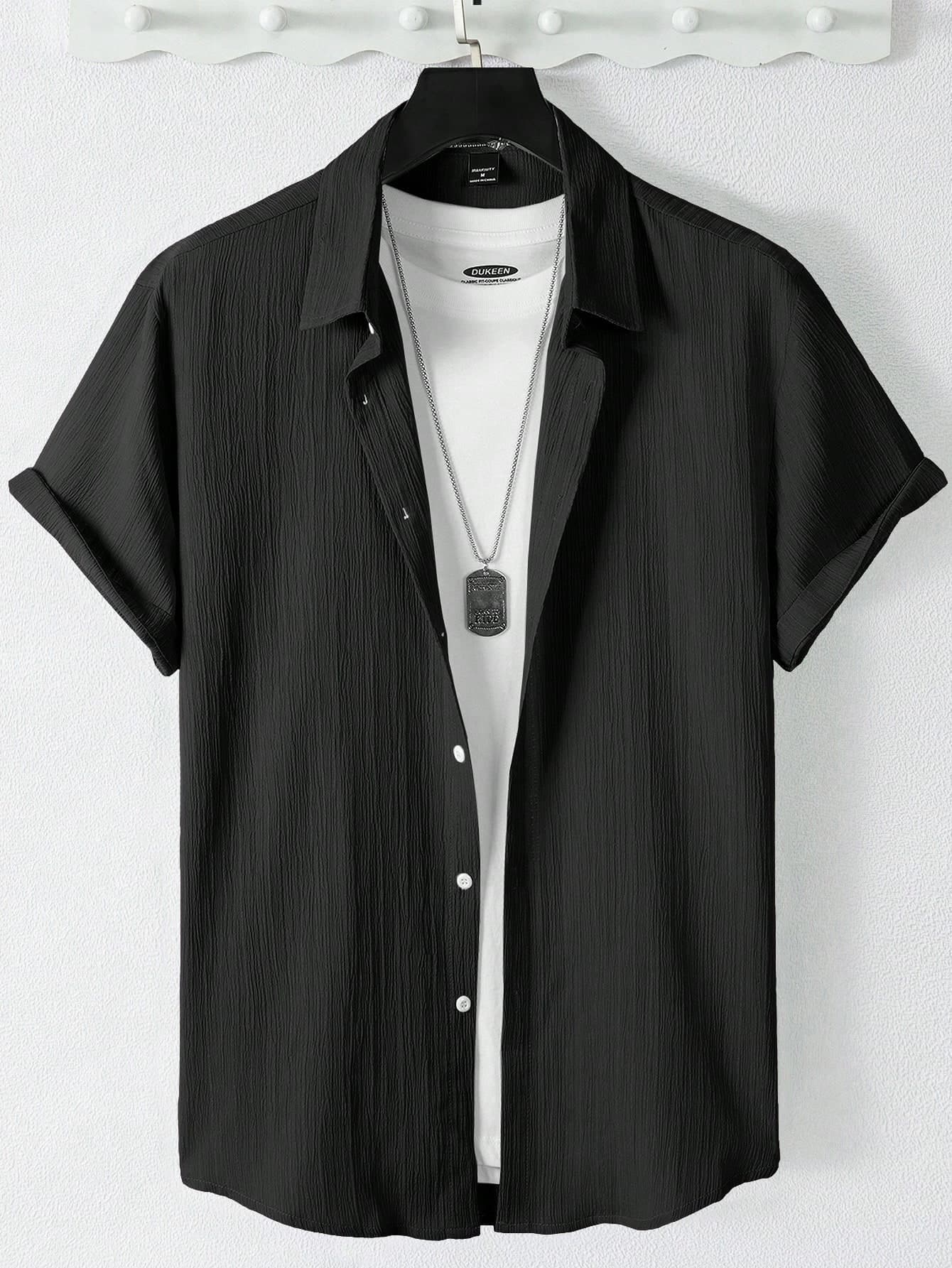 MENRIVO Men Summer Casual Solid Color Short Sleeve Shirt, Formal