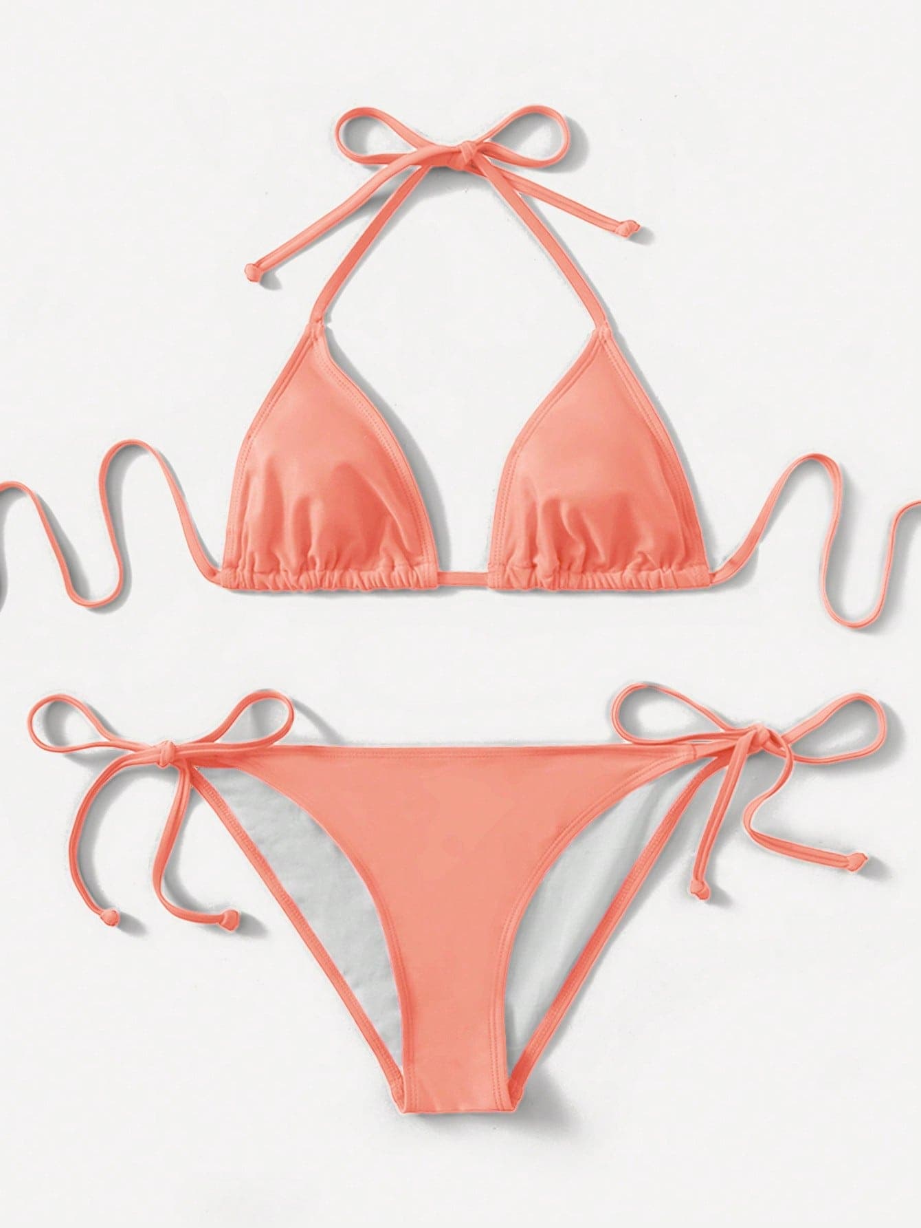 Swim Basics Solid Color Two-Piece Bikini Set With Straps For Beach Holidays, Summer Beach