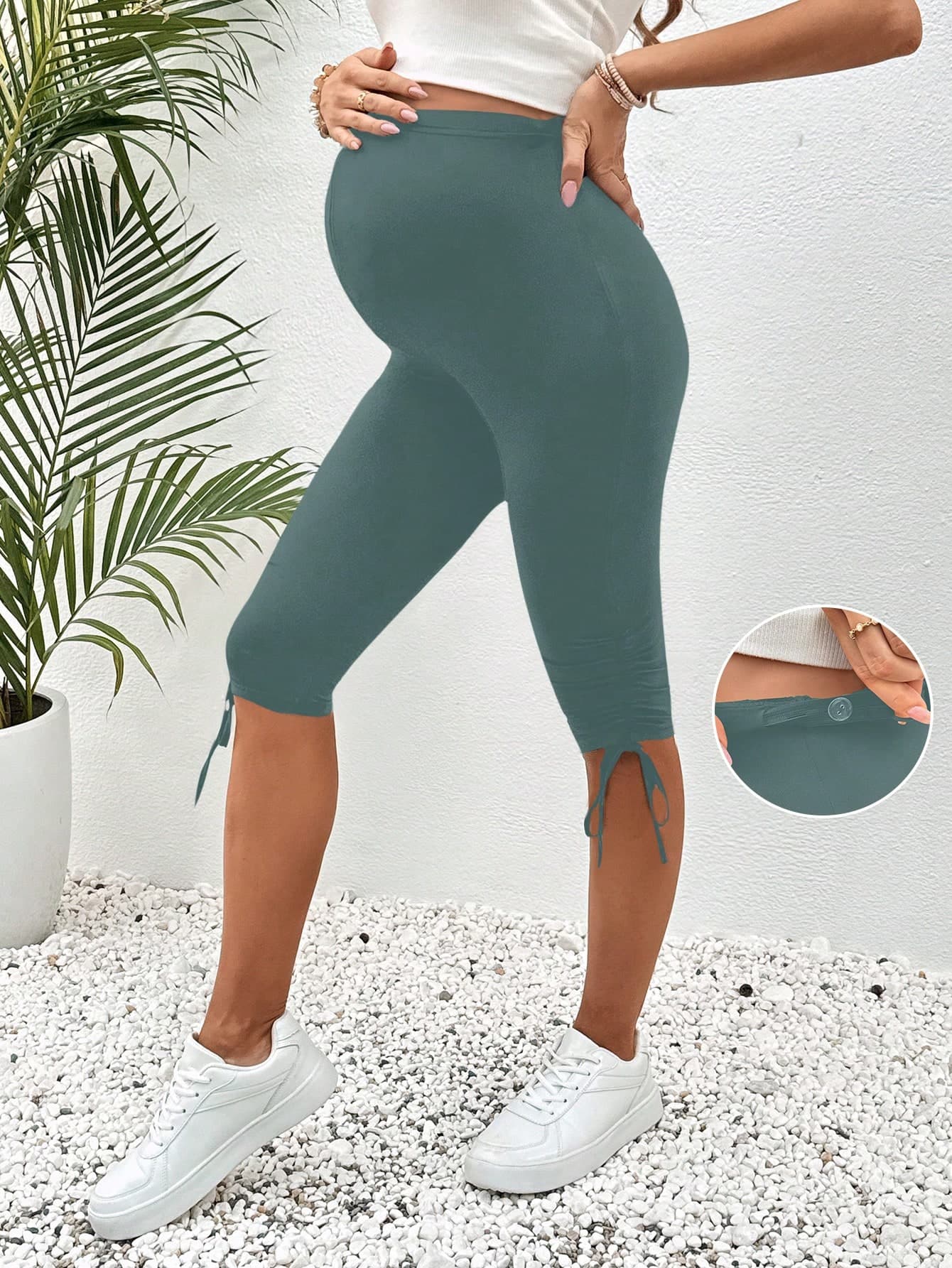 SHEIN Maternity Solid Color Basic Stretchy Leggings For Daily Wear