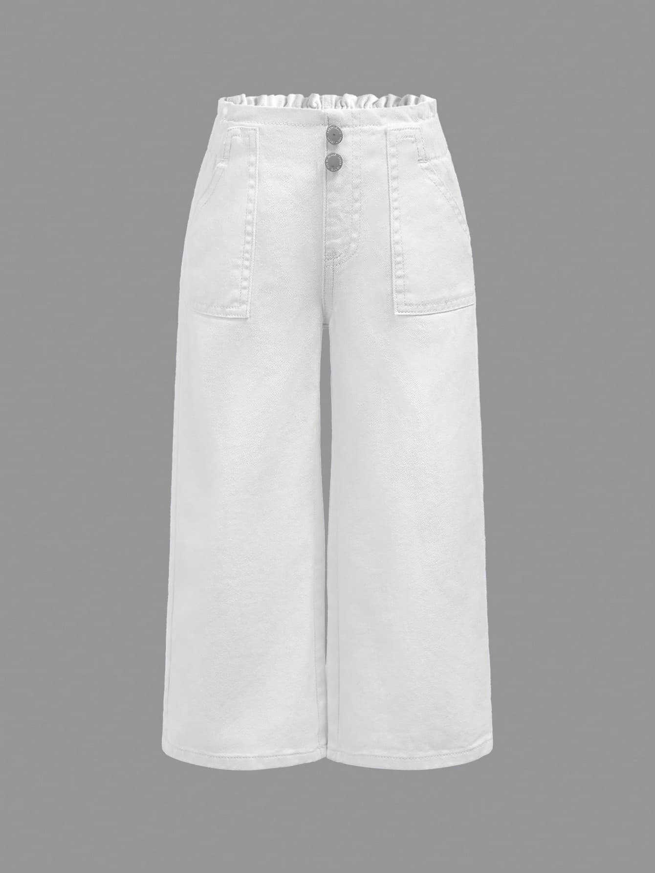 Young Girl Sunflower Lace Trim Elastic Waist Comfortable Washed Soft Loose Fit Casual Fashion Jeans For Holiday