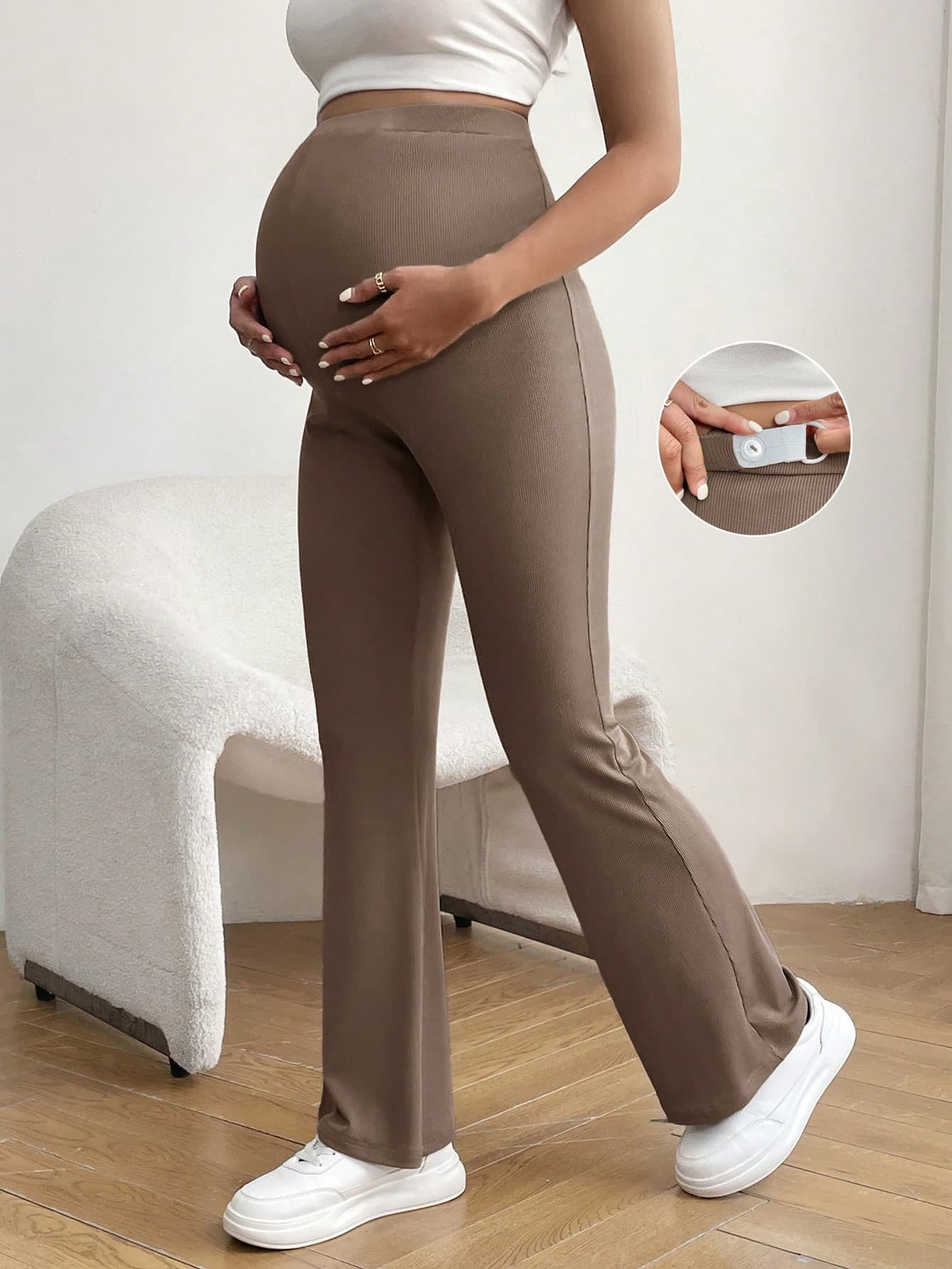 SHEIN Solid Color Simple Maternity Daily Pants Fall