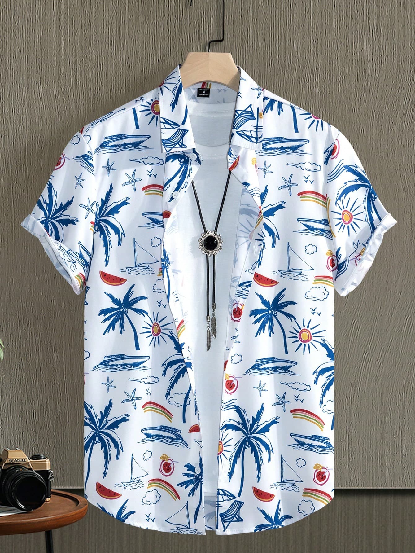 Genlund Men Short Sleeve Button Down Casual Vacation Floral Graphic Printed Collar Shirt For Summer, Holiday