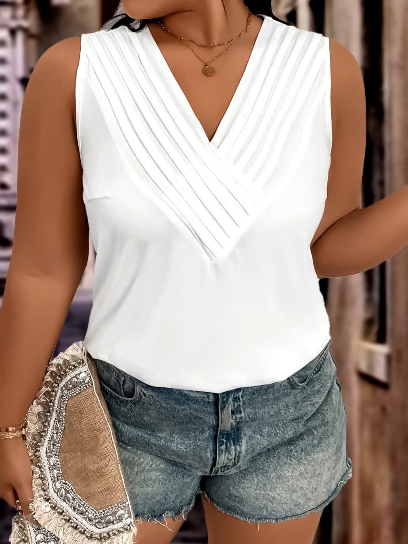 EMERY ROSE Plus Size Women Fashion Solid Simple Summer Tank Top