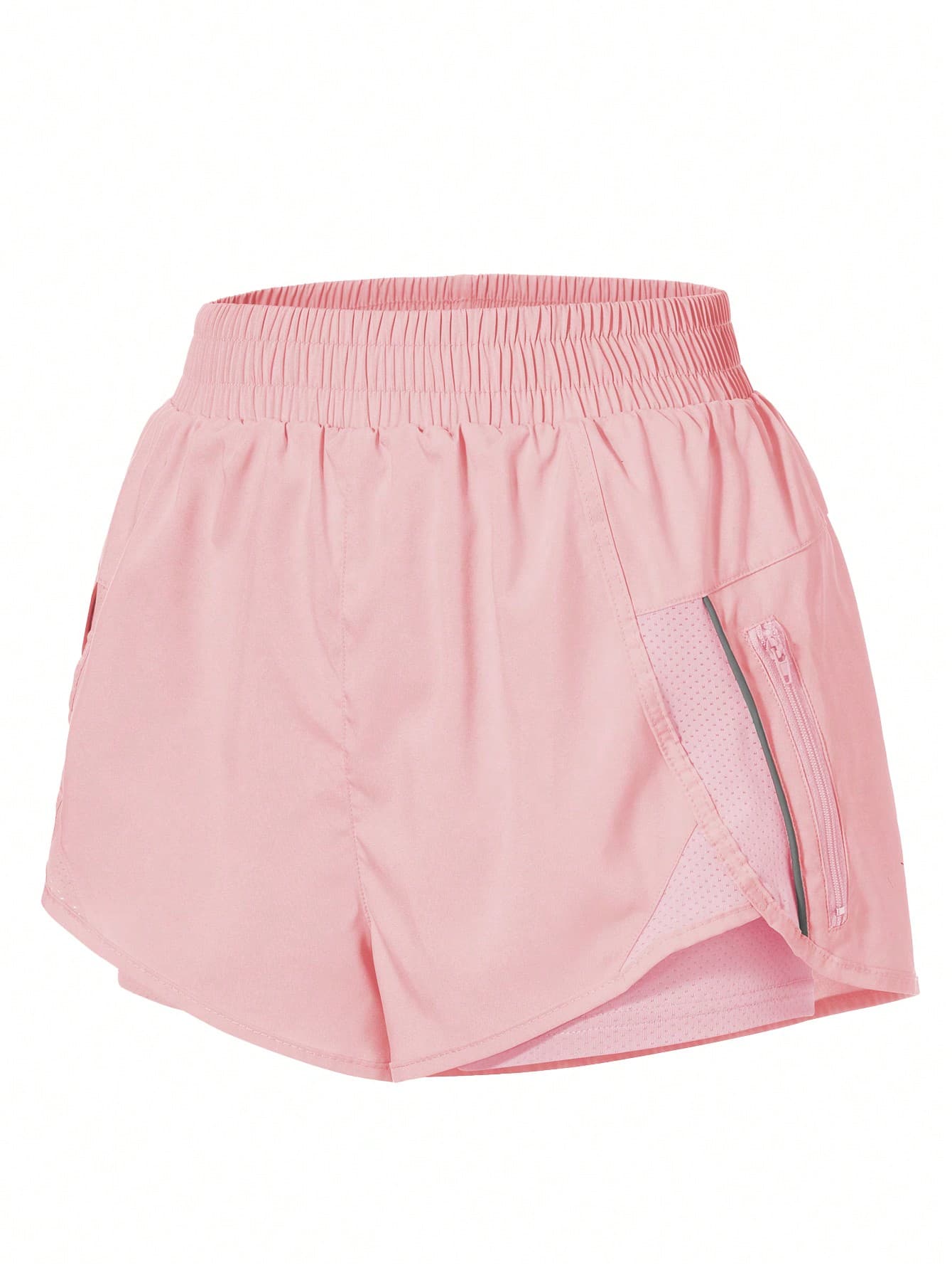SHEIN Sovereign Charm Solid Color Elastic Waist Zipper Pocket Sports Shorts Comfy ShortsWomen Sweat Short, Gym Short, Biker Short Comfy Short