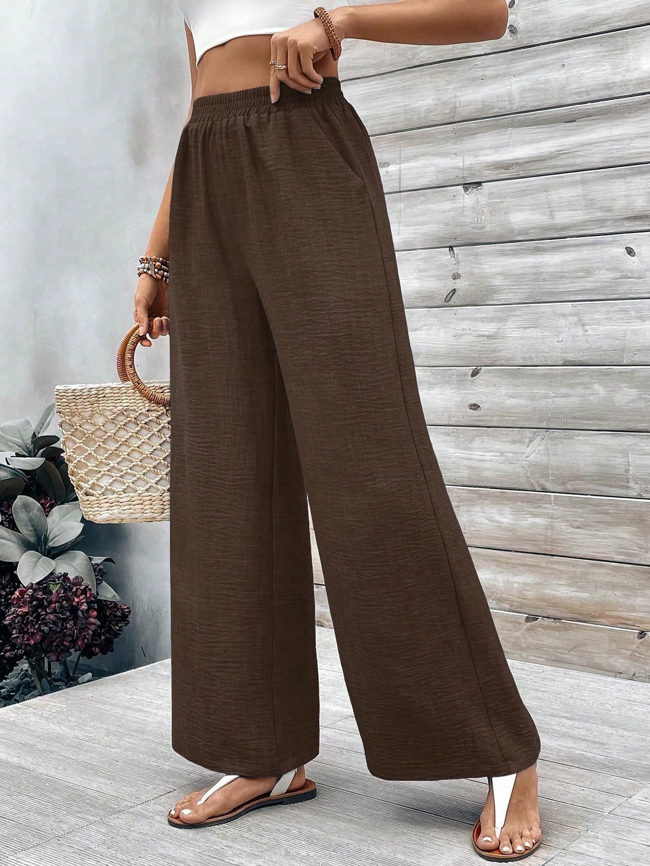 SHEIN Holidaya Vacation Leisure Solid Color Straight Pants Fall Cloth For Women
