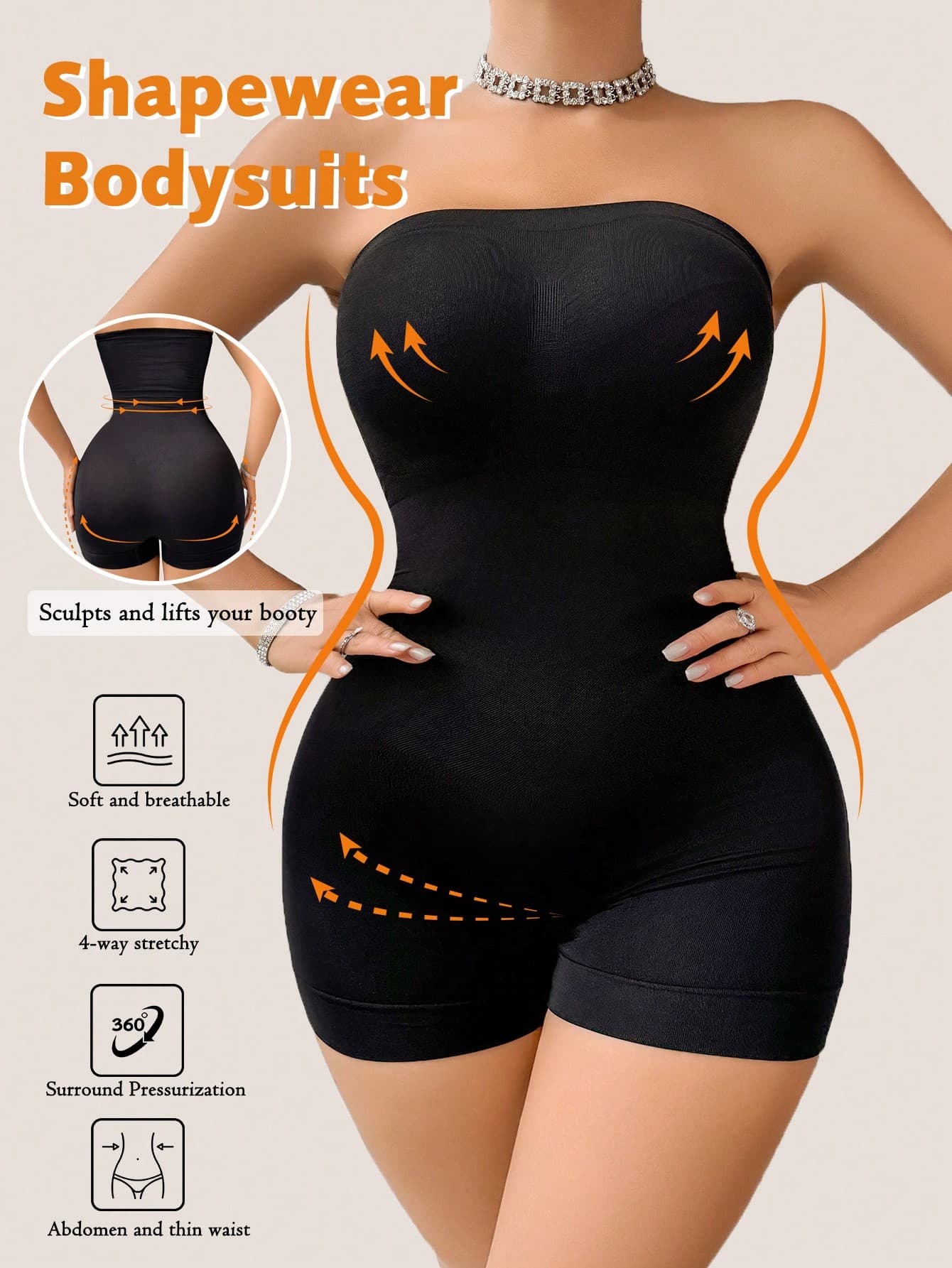 SHEIN Women's Seamless Body Shaper Bodysuit With Tummy Control, Butt Lifter, Chest Wrap, 1pc