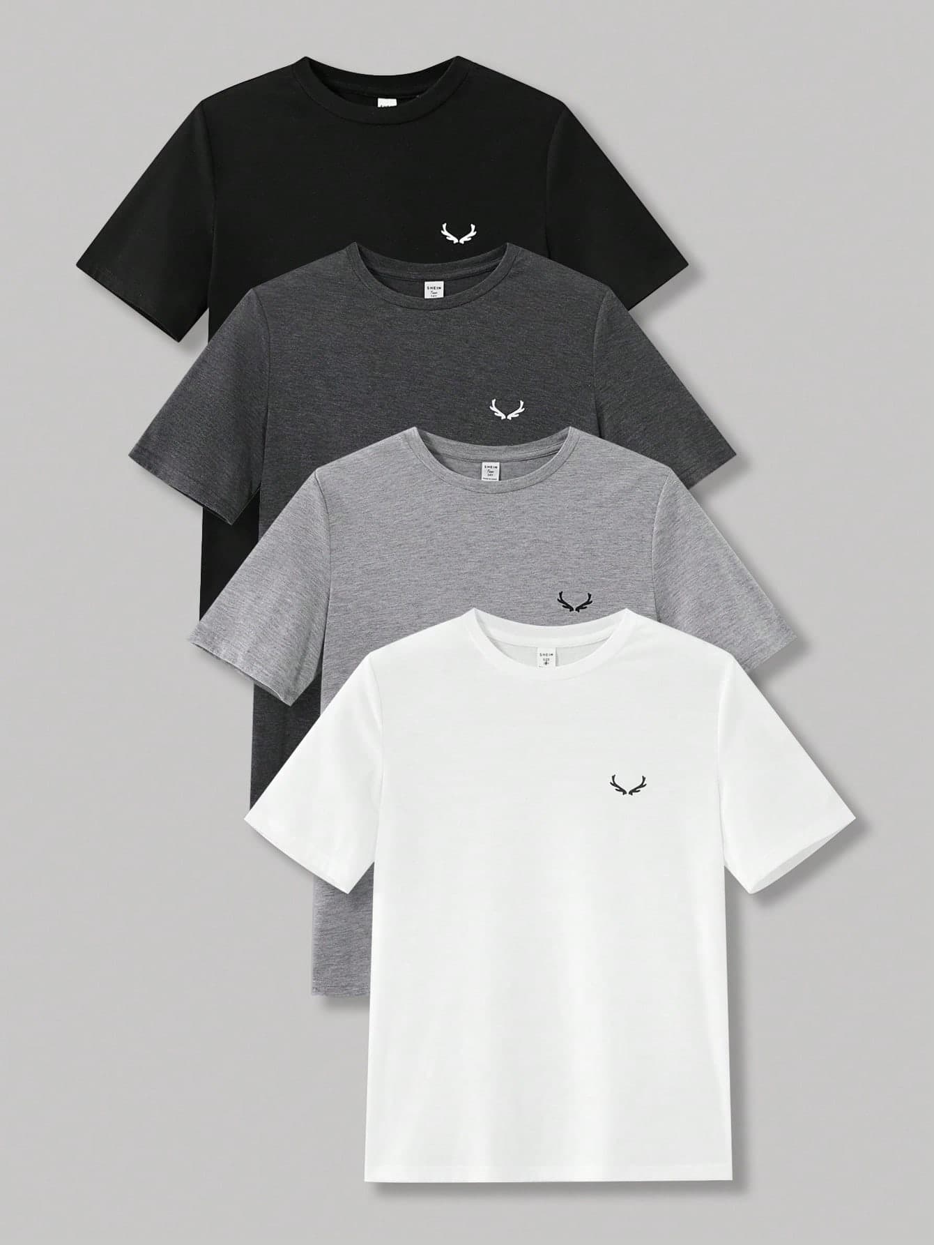 SHEIN Teen Boy Casual Solid Color Round Neck Casual Knitted Short Sleeve T-Shirt, Multicolor Set Of 4 Pieces/4 Sets, School, Campus, College