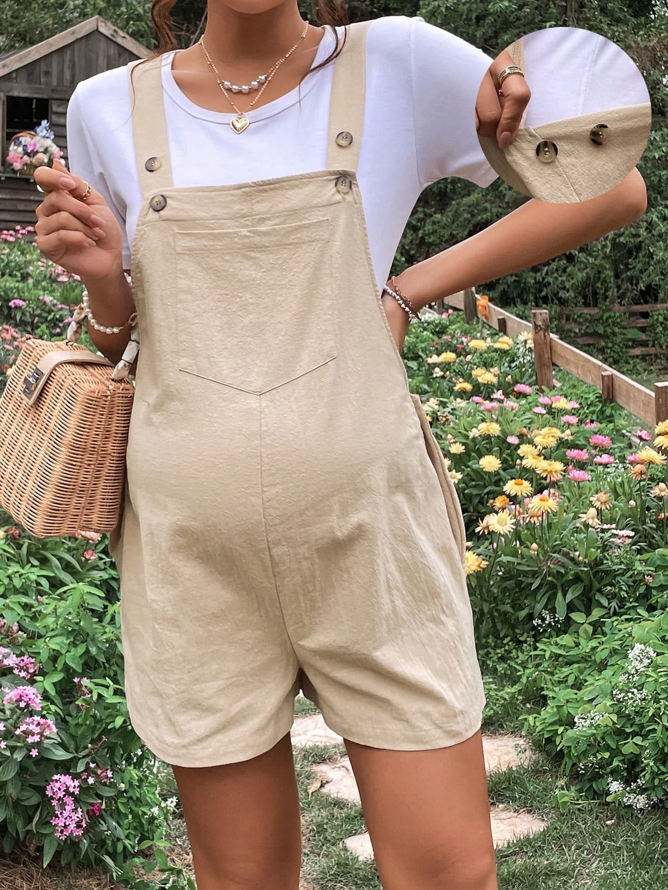 Lyckli Maternity Patched Pocket Overall Romper Without Tee