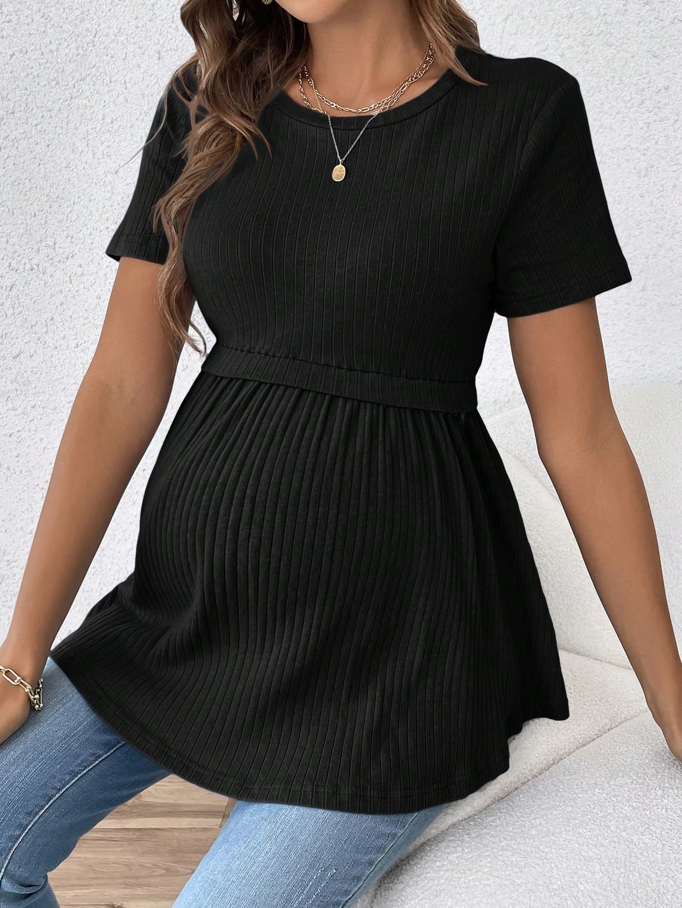 SHEIN Elegant & Romantic Gender Reveal Party Round Neck Short Sleeve Maternity T-Shirt World Cup