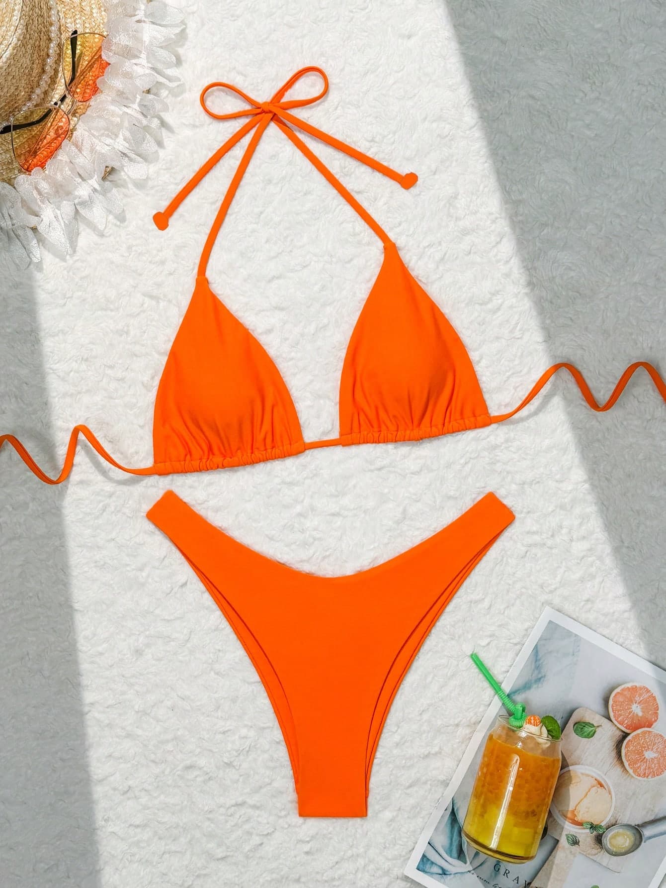 Swim Vcay Women's Solid Color Halter Neck Tie Two Pieces Bikini Set Bathing Suit For Summer Beach