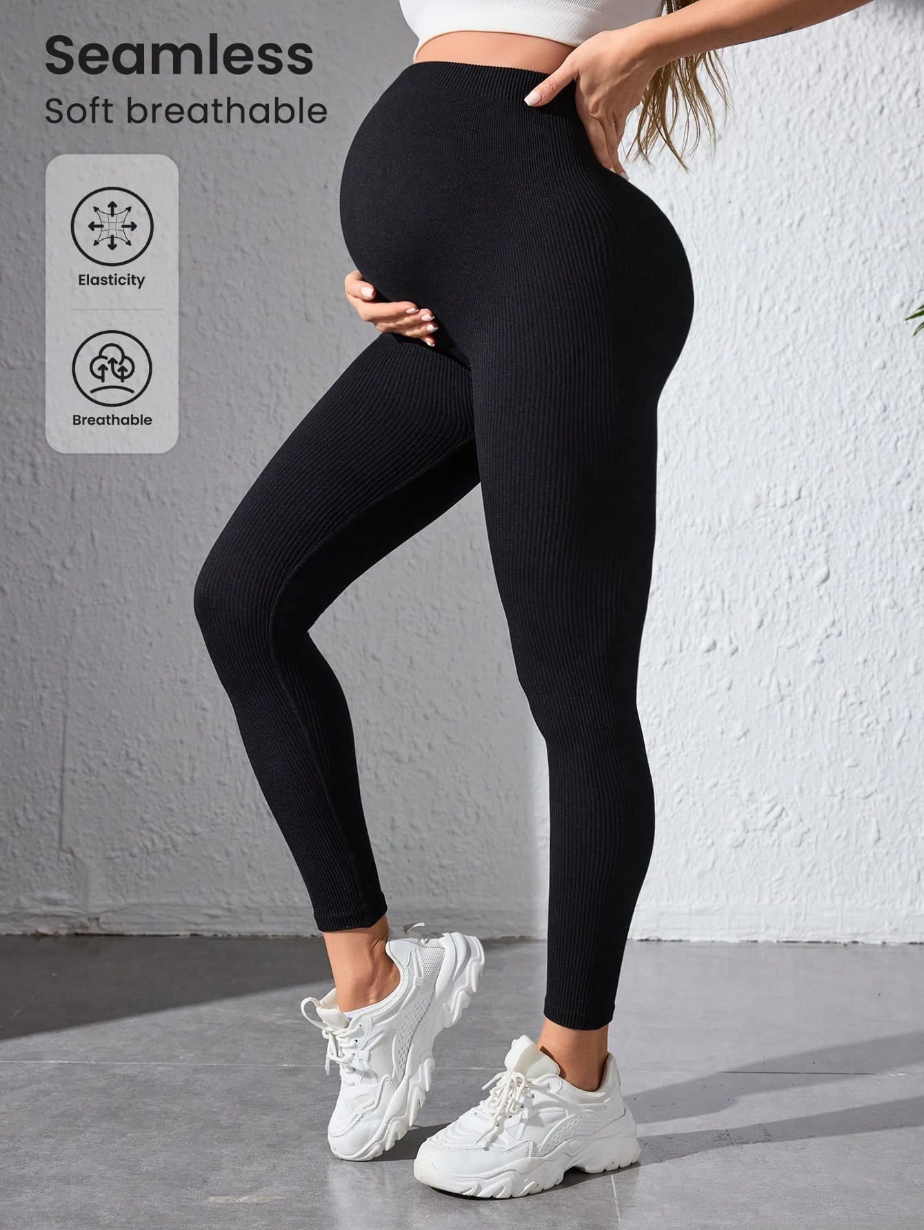 SHEIN Black Seamless Maternity Sports Leggings