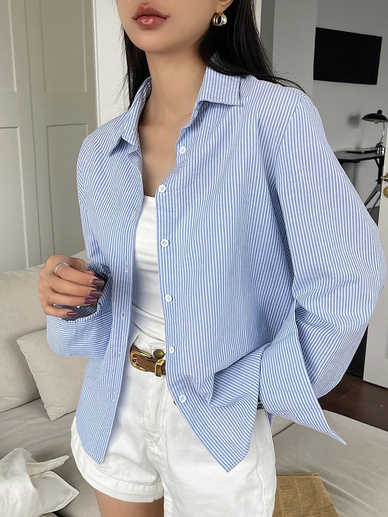 DAZY Women's Casual Striped Long Sleeve Shirt, Spring/Summer,Long Sleeve Tops,Fall Women Clothes