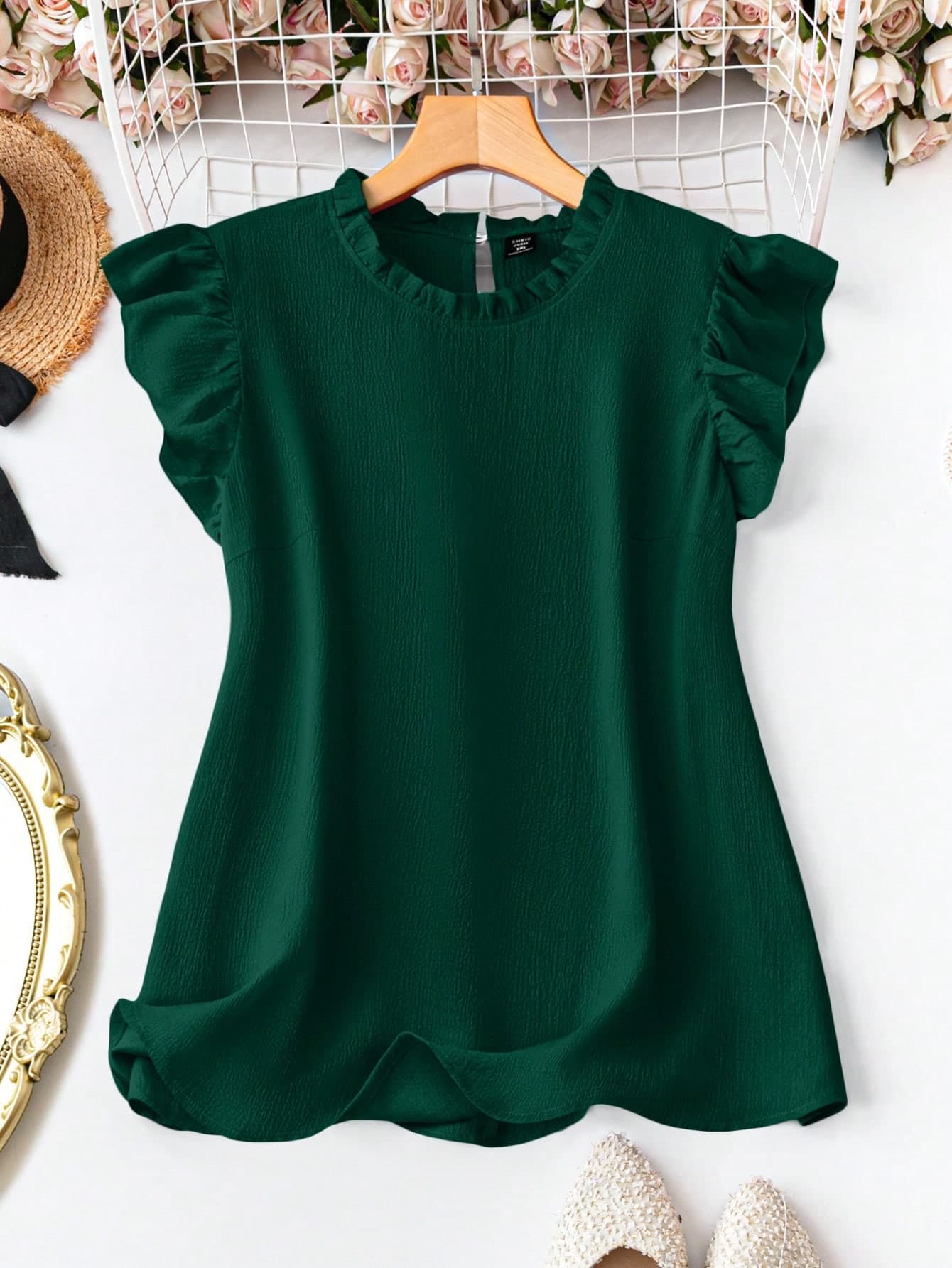 SHEIN Clasi Plus Frill Neck Ruffle Trim Blouse For Summer, For Thanksgiving