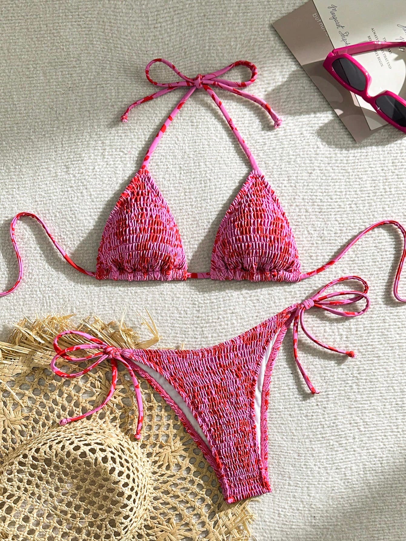 Swim Mod Women's Summer Beach Floral Push-Up Halter Neck Tie Sexy Bikini Set