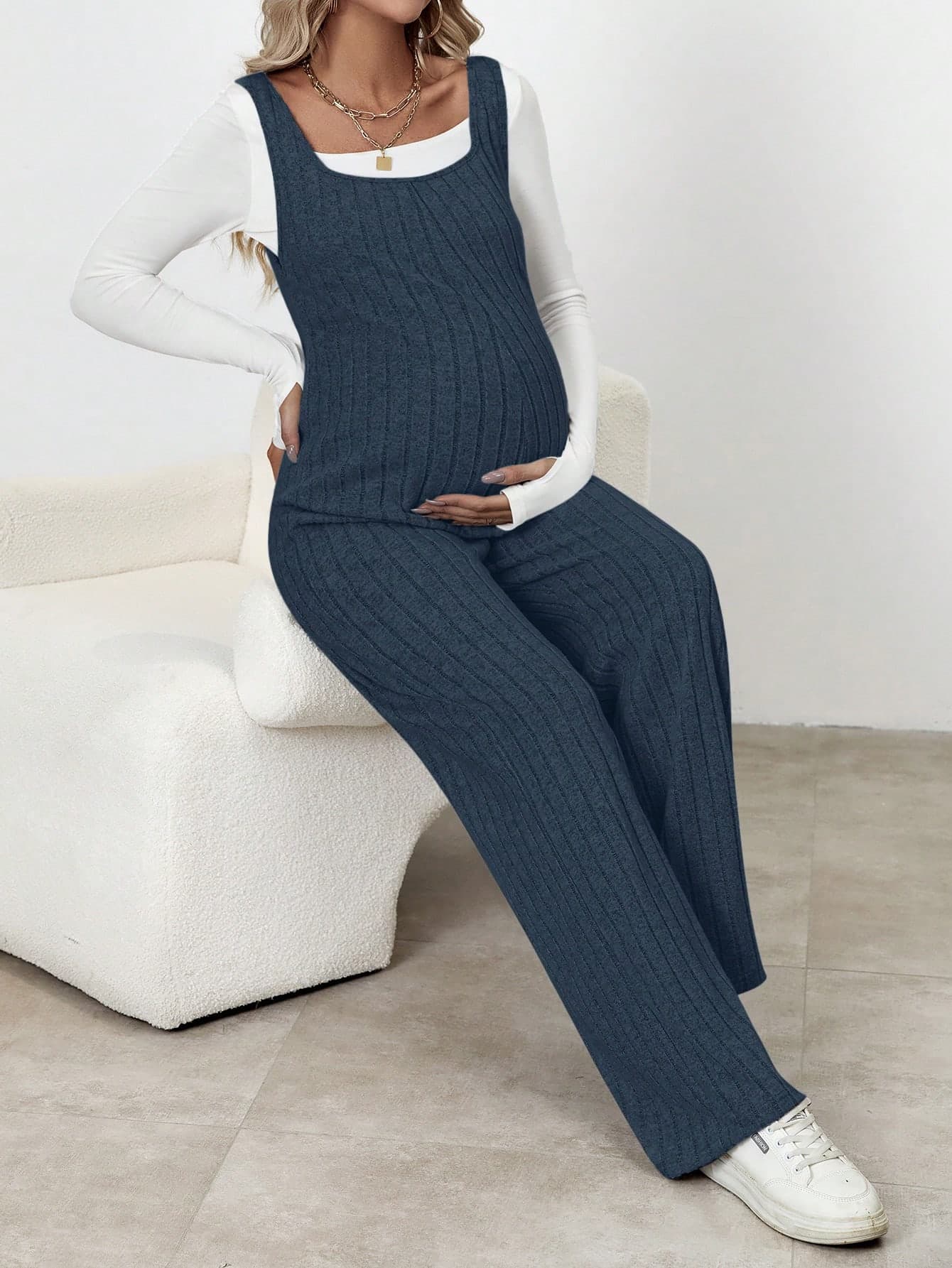 SHEIN Maternity 1pc Solid Overall Jumpsuit For Spring & Summer Fall