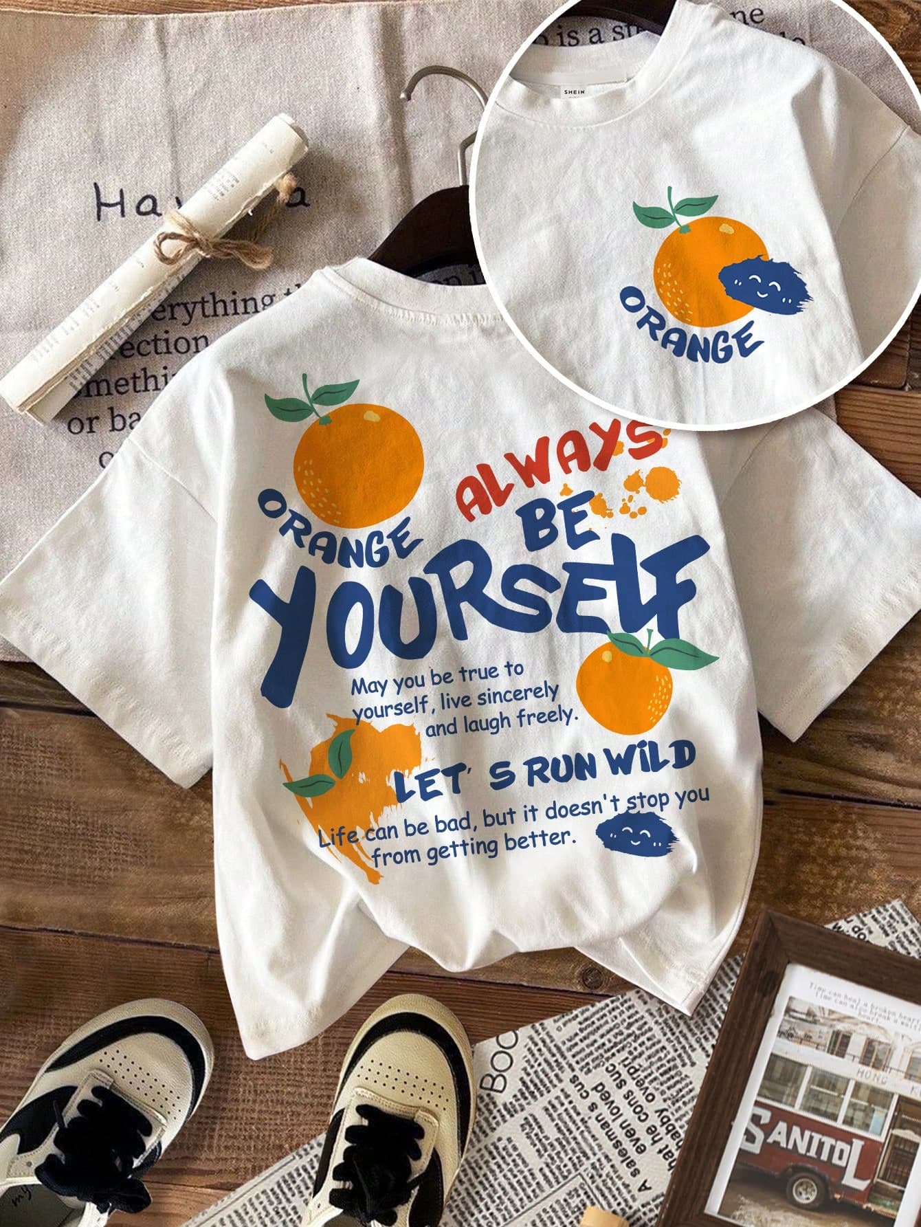 SHEIN Young Boy's Casual Simple Fruit Graphic Short Sleeve Crew Neck T-Shirt, Suitable For Summer Teen Girls Cotton Young Boys Setswhite T Shirt For Kids