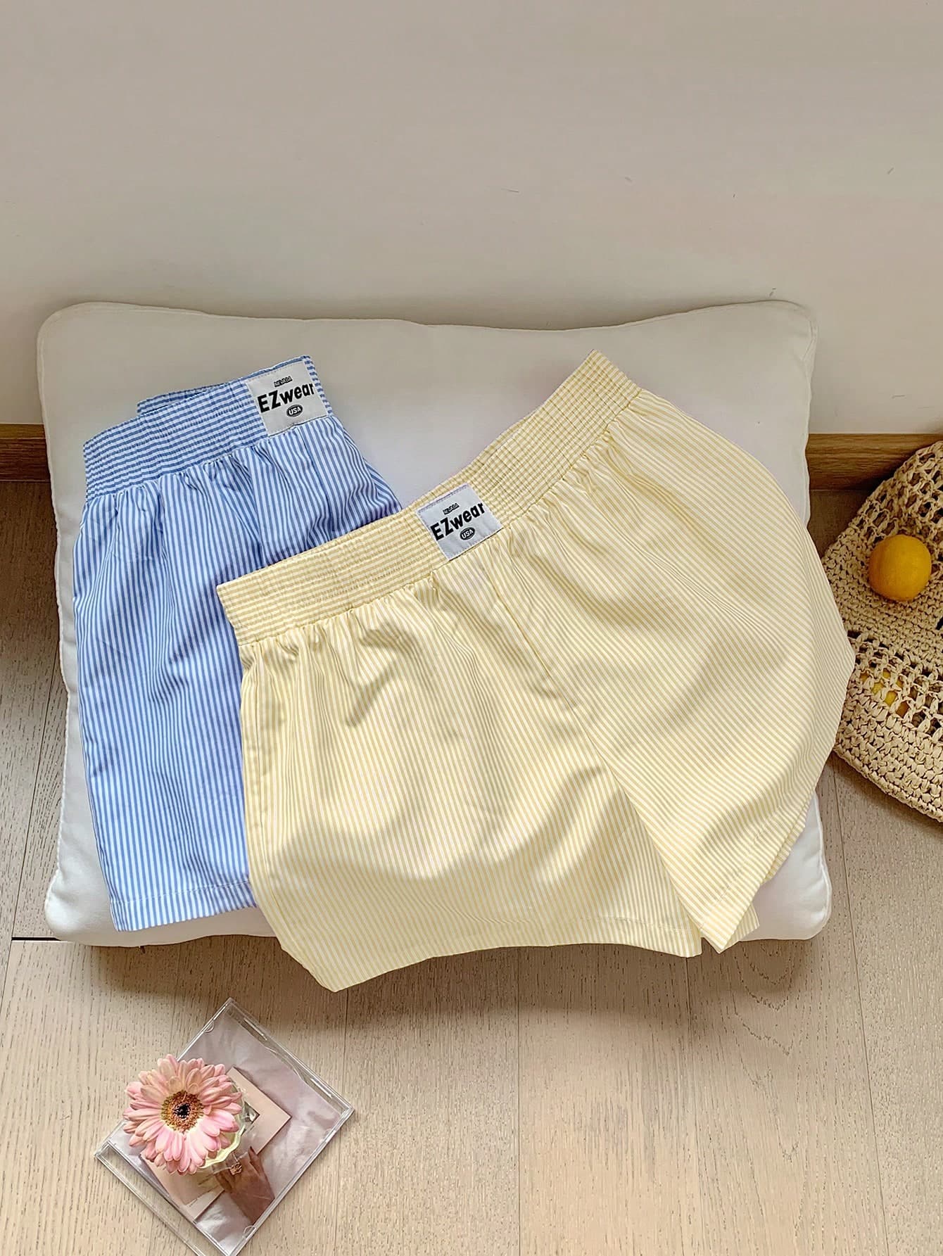 Comfortcana Two-Piece Set Striped Print Patched Summer Shorts
