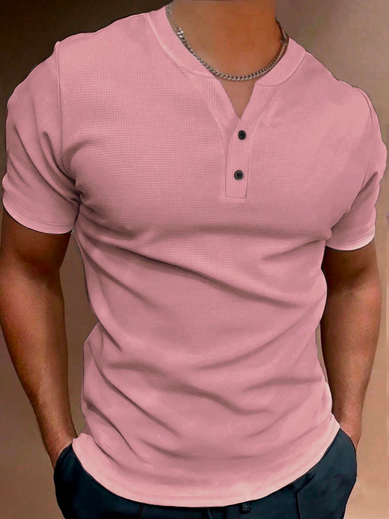 Manfinity Homme Men Solid Button Front Tee