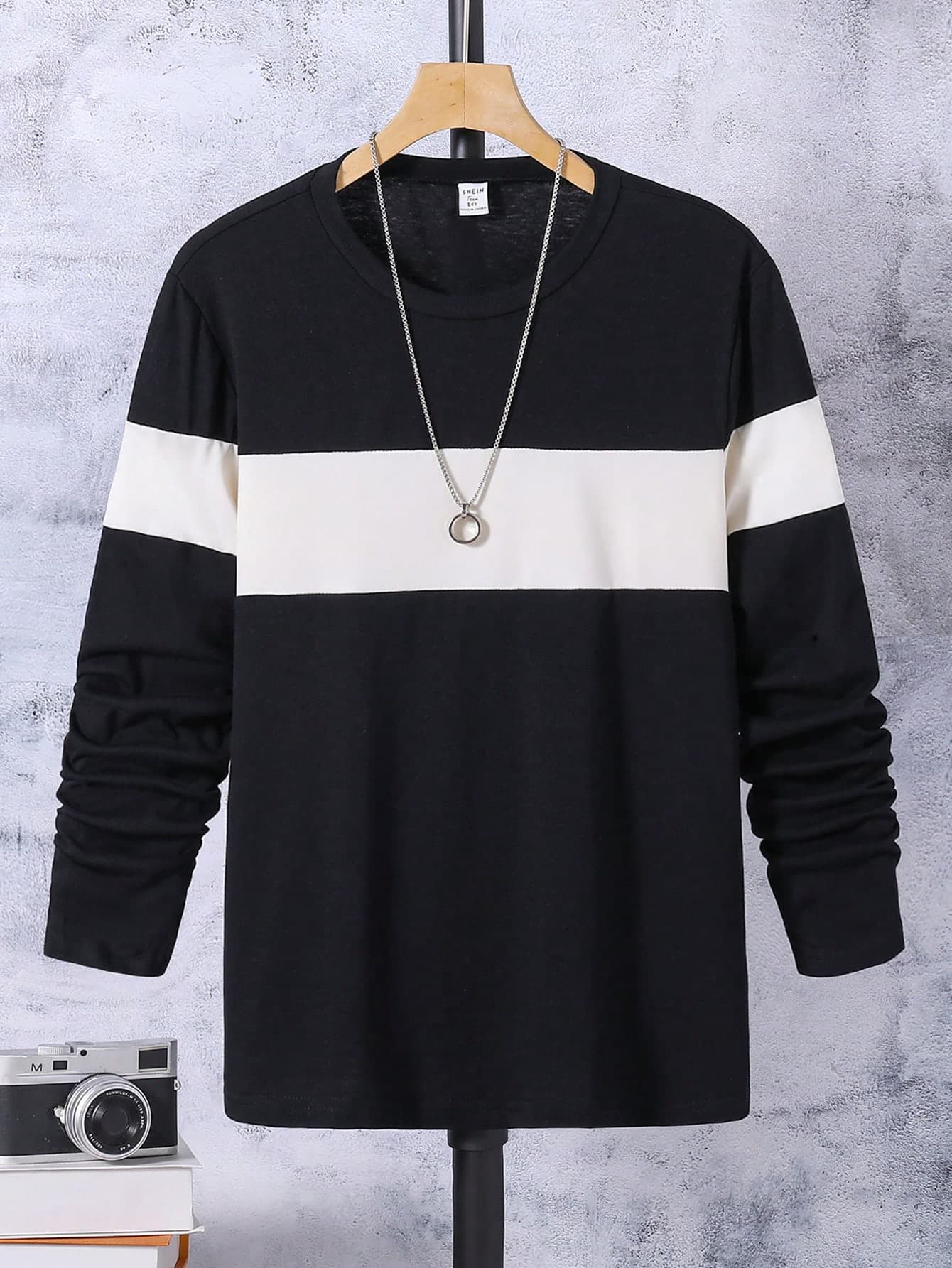 Teen Boys' Casual Color Block Pullover T-Shirt With Round Neckline And Cotton-Linen Blend
