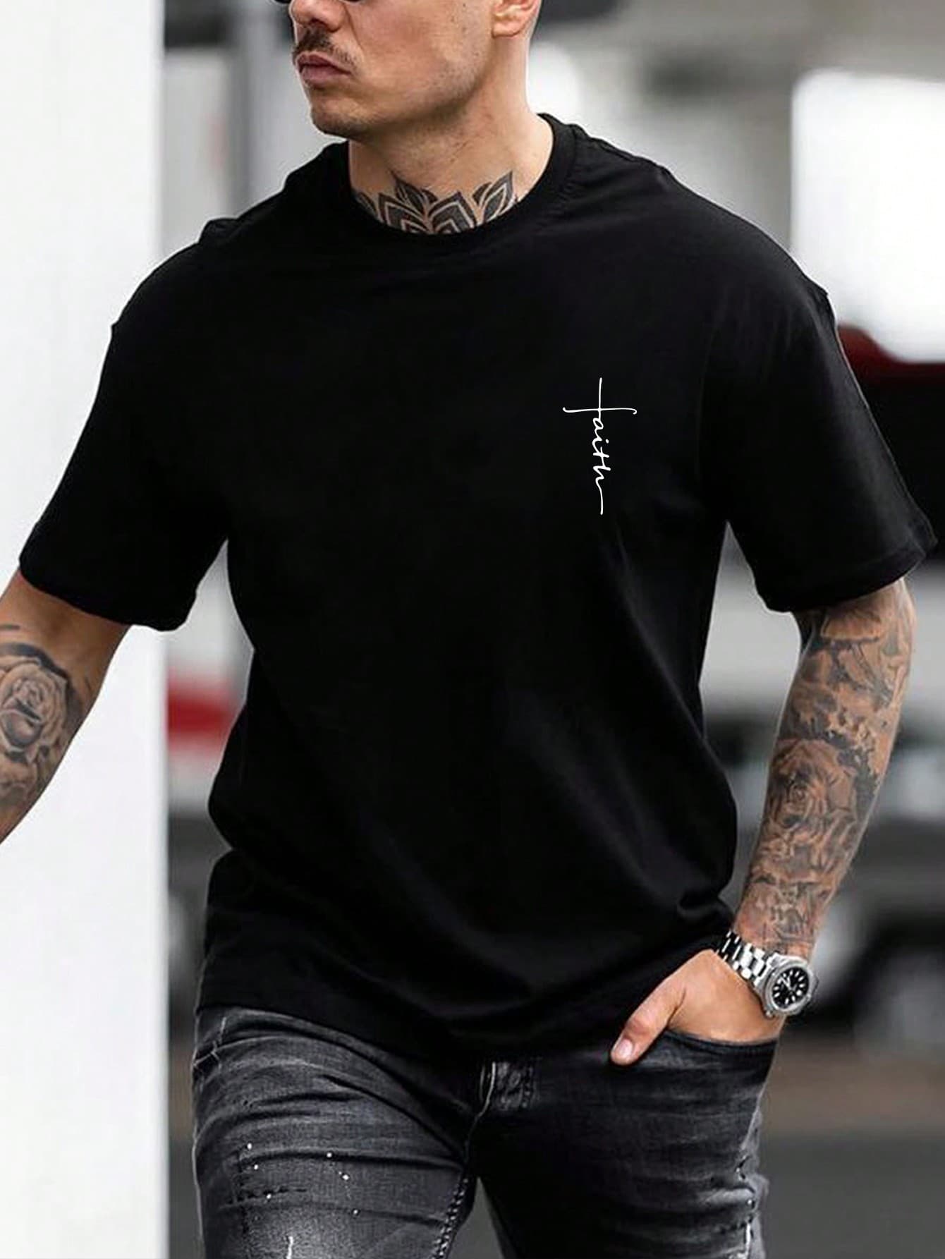Manfinity Homme Men's Summer Casual Short Sleeve T-Shirt With Letter Print, Round Neck