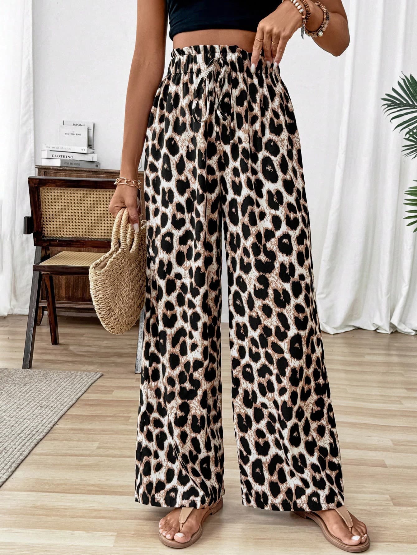 Breezaya Women's Leopard Print Wide Leg Pants Fall Cloth For Women