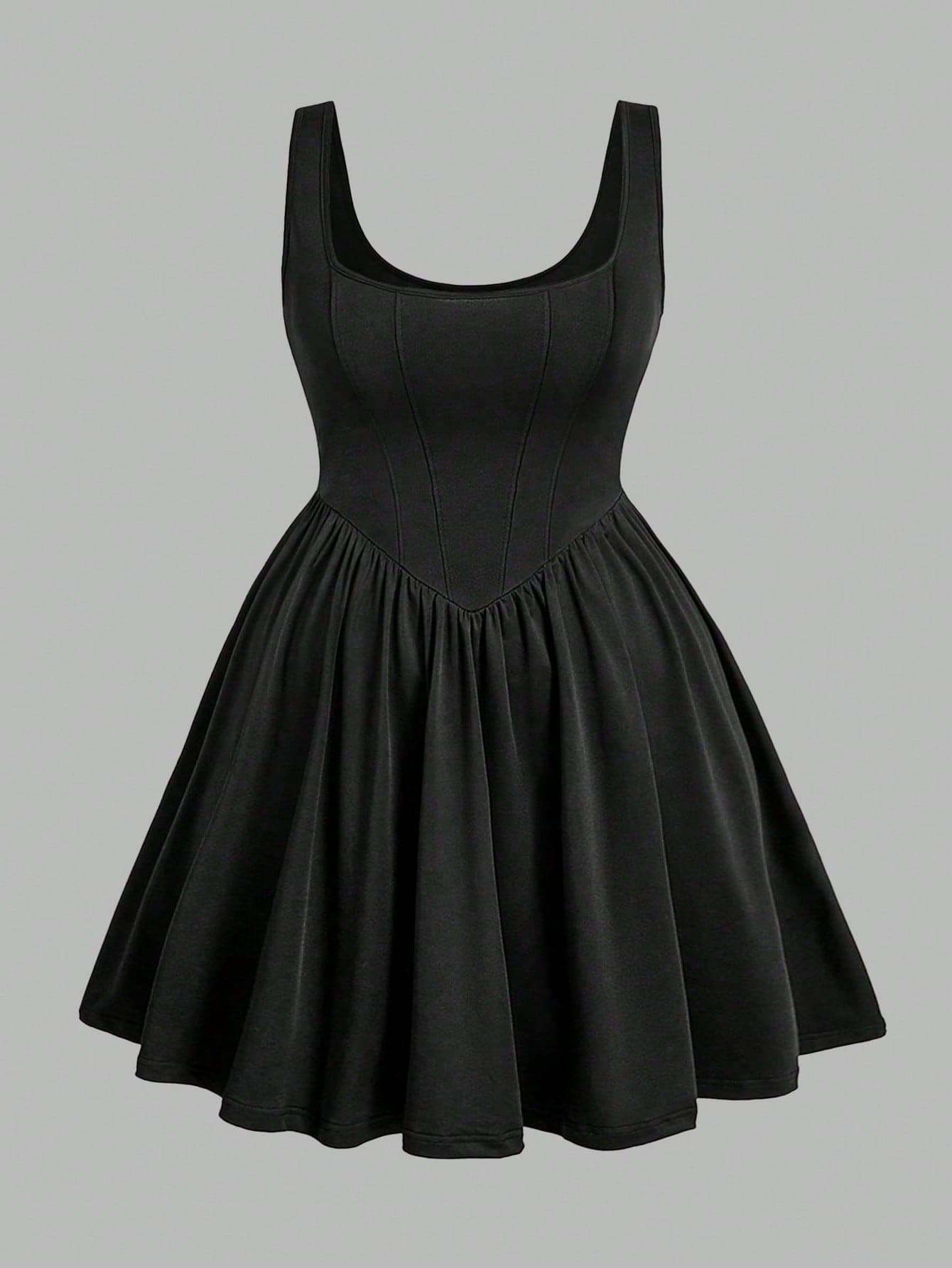 Sweetra Plus Size Summer Casual Solid Color Sleeveless Cinching Waist Dress